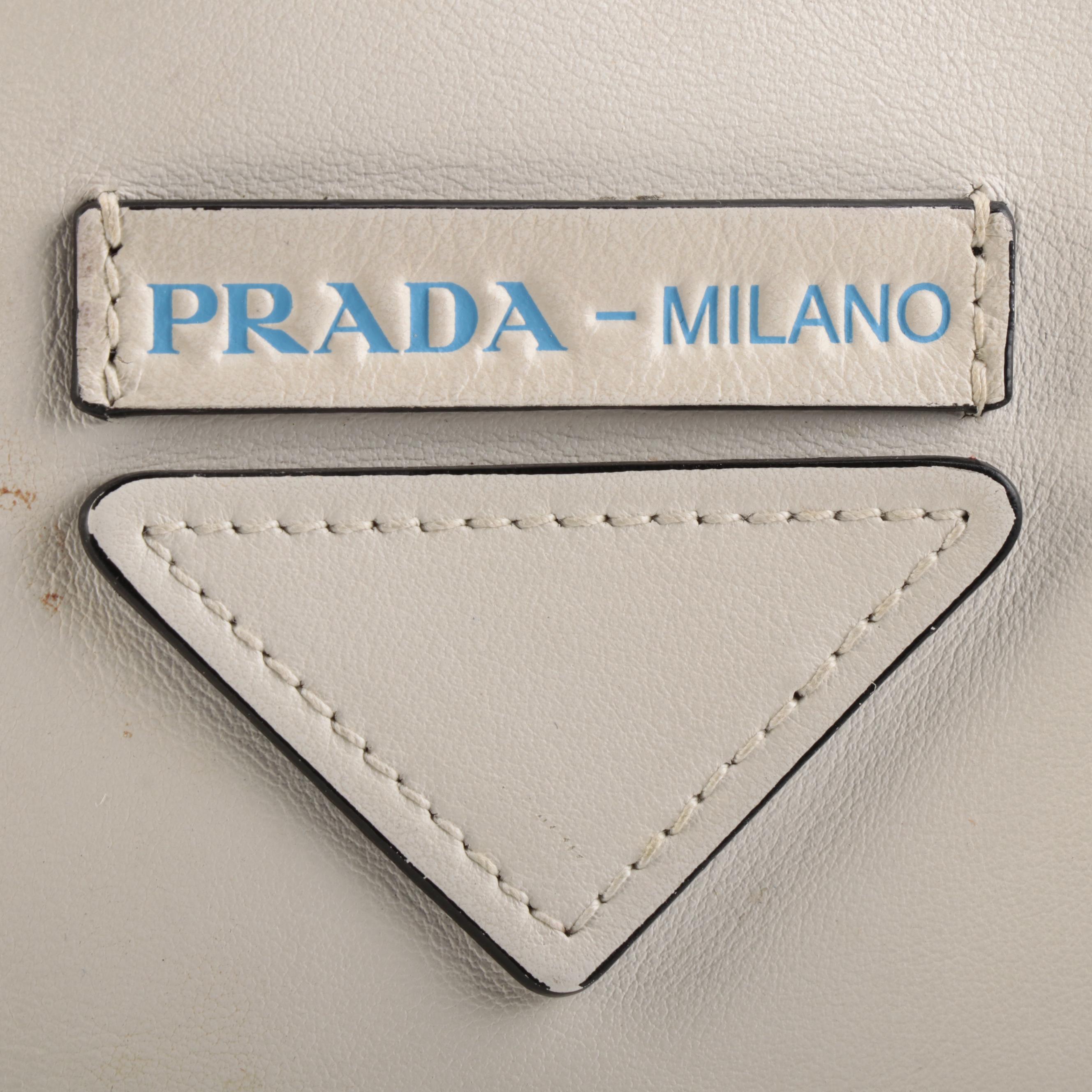 Prada Shoulder Tote Bag Adjustable Straps in White Leather with Detachable Pouch