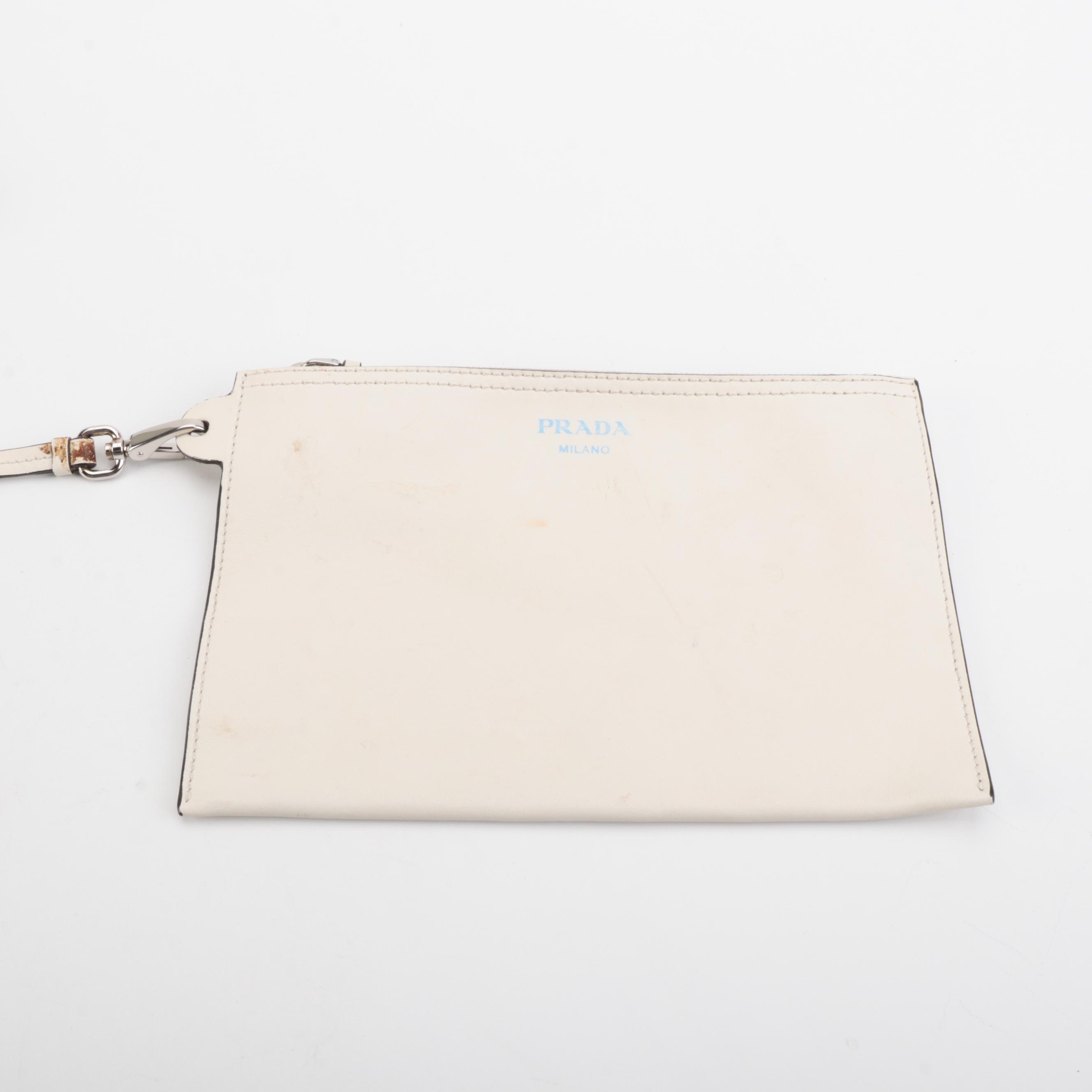 Prada Shoulder Tote Bag Adjustable Straps in White Leather with Detachable Pouch