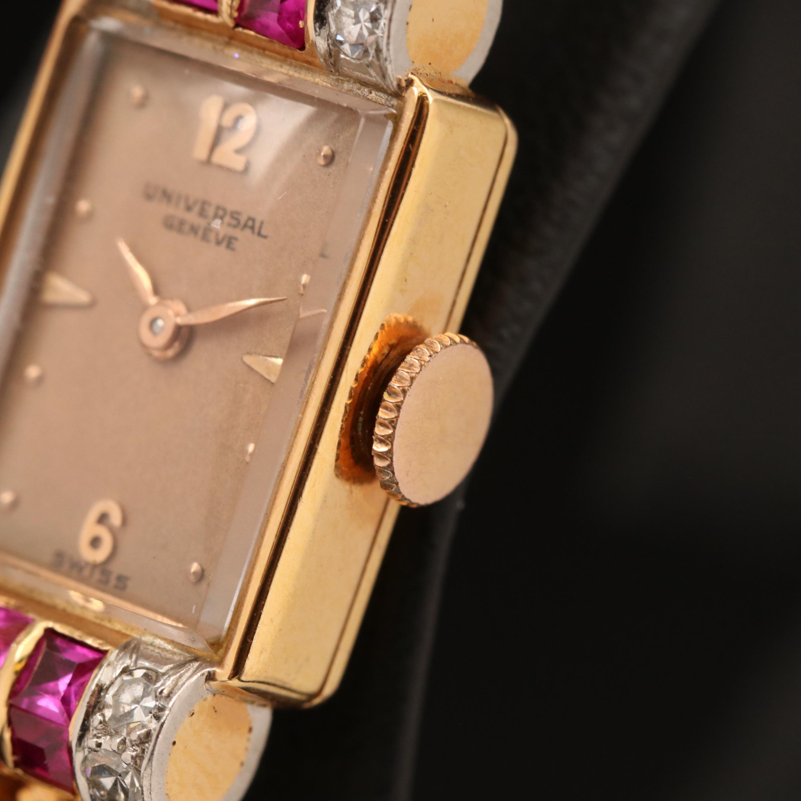 18K Universal Geneve Diamond and Ruby Watch