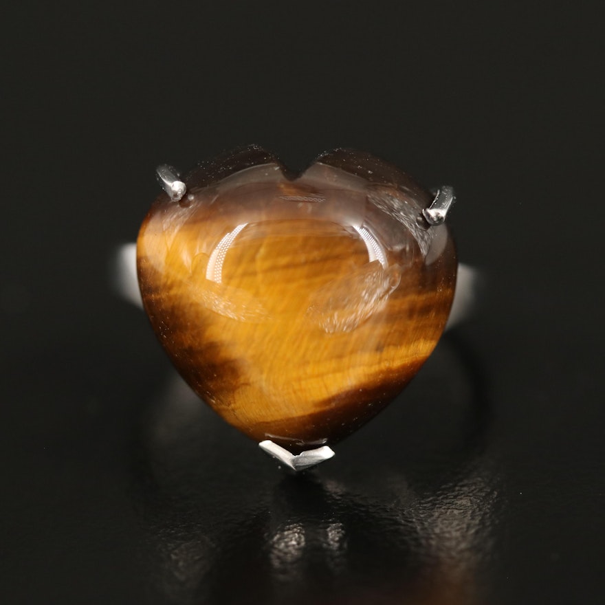 Sterling Tiger's Eye Heart Solitaire Ring