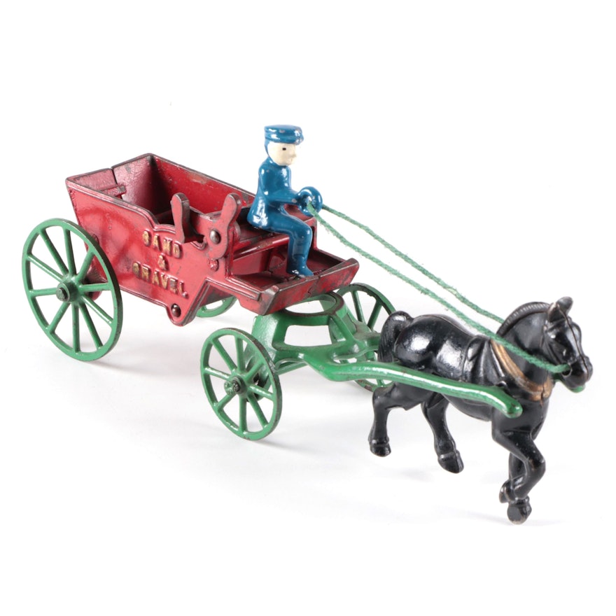 Kenton Sand & Gravel Cast Iron Horse and Wagon Toy, Early 20th Century