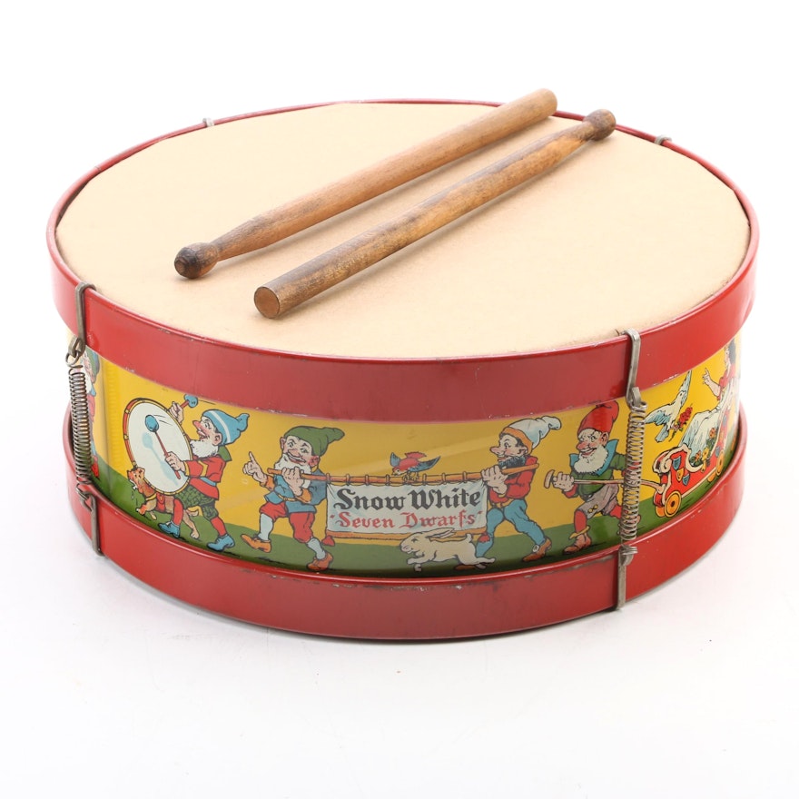 J. Chein & Co. "Snow White and the Seven Dwarfs" Tin Lithograph Toy Drum