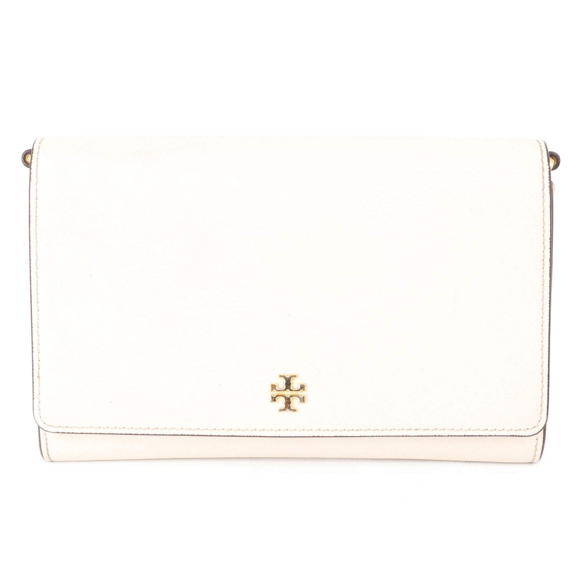 Tory Burch Robinson Wallet-on-Chain Clutch in White Saffiano Leather