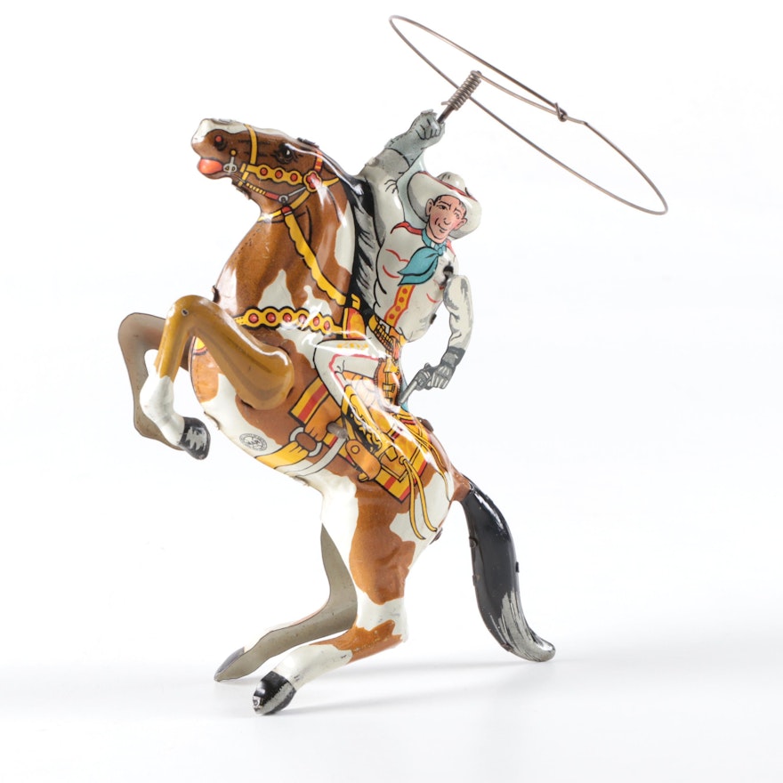 Louis Marx Cowboy Rider Tin Lithograph Wind-Up Toy, 1930s