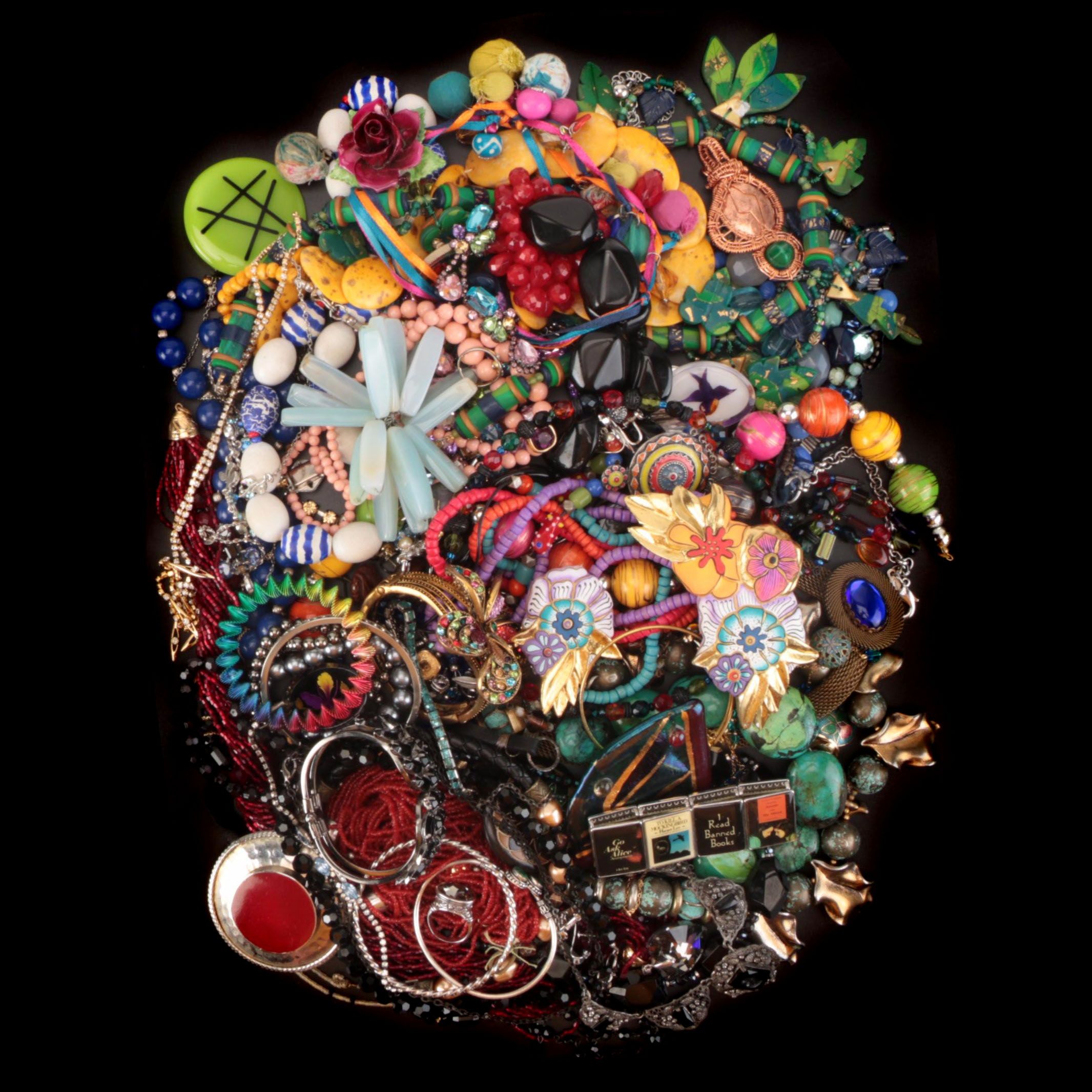 Jewelry Grouping Including Laurel Burch Necklace and Brooch