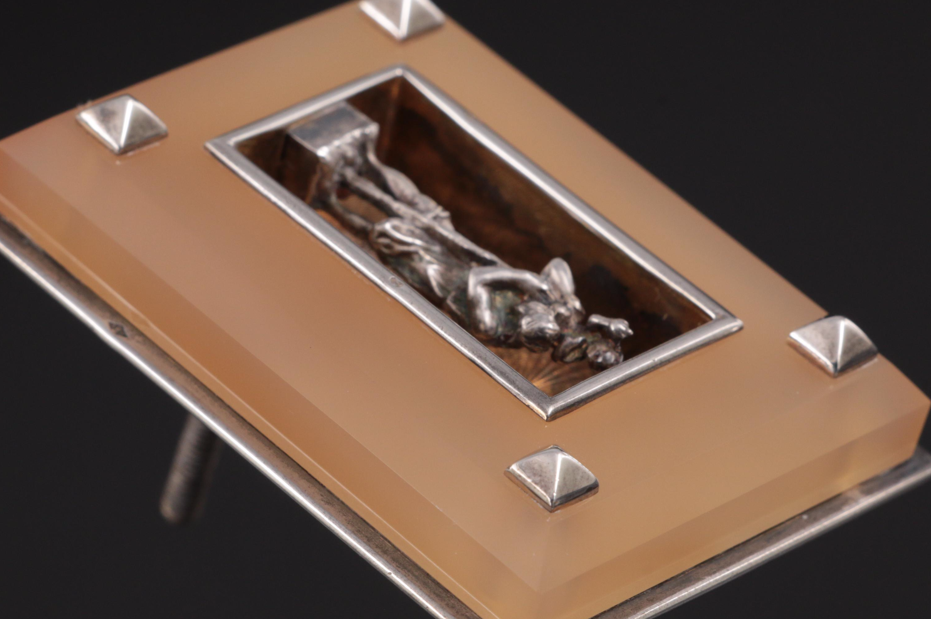 Cartier Art Deco 800 Silver and Chalcedony St. Christopher Dashboard Plaque