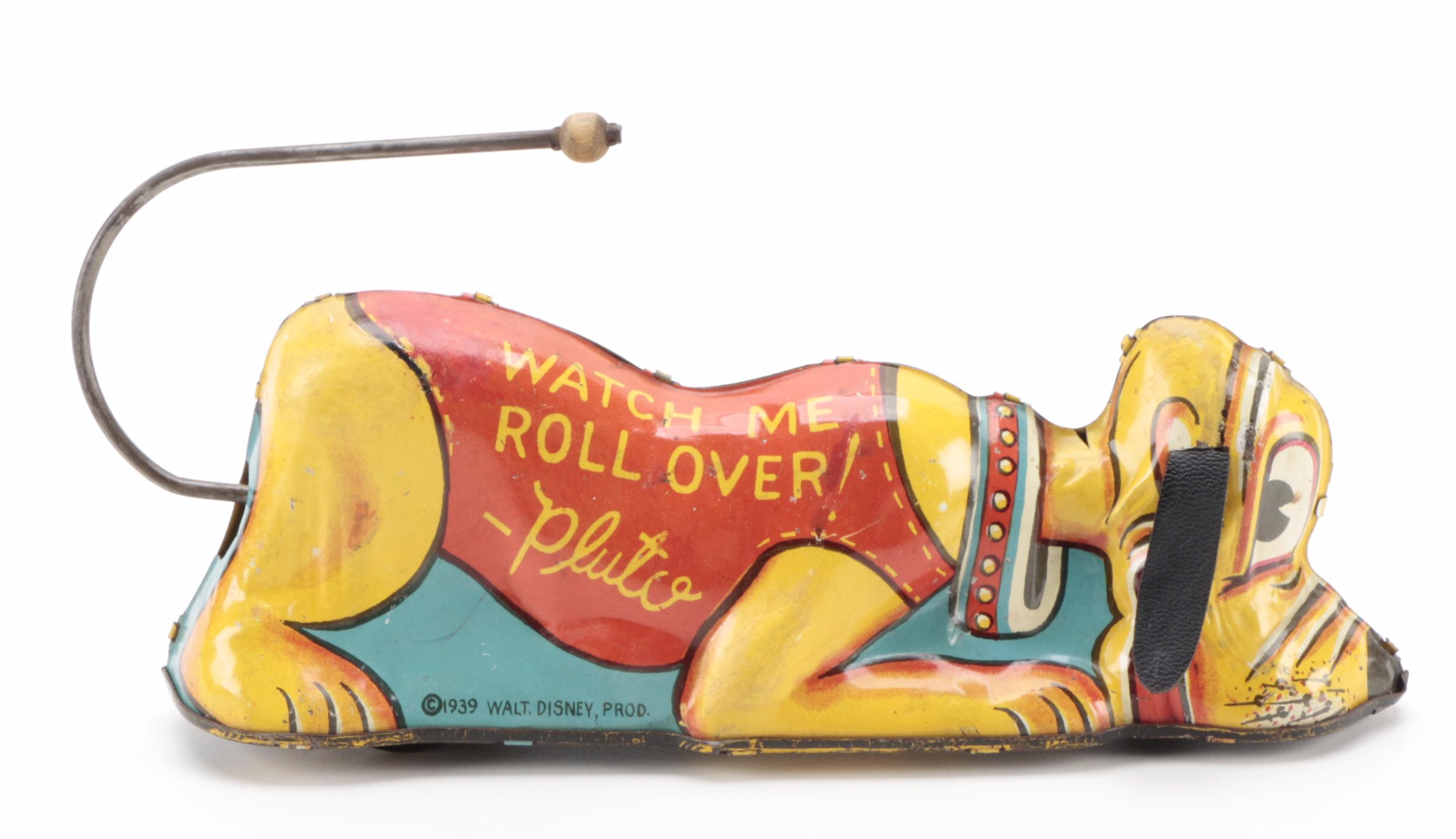 Marx Toys Walt Disney Pluto Tin Lithograph Roll Over Wind Up Toy, 1939