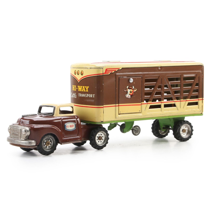 Alps Tin Litho Hi-Way Cattle Transport Toy Truck, Mid-20th Century