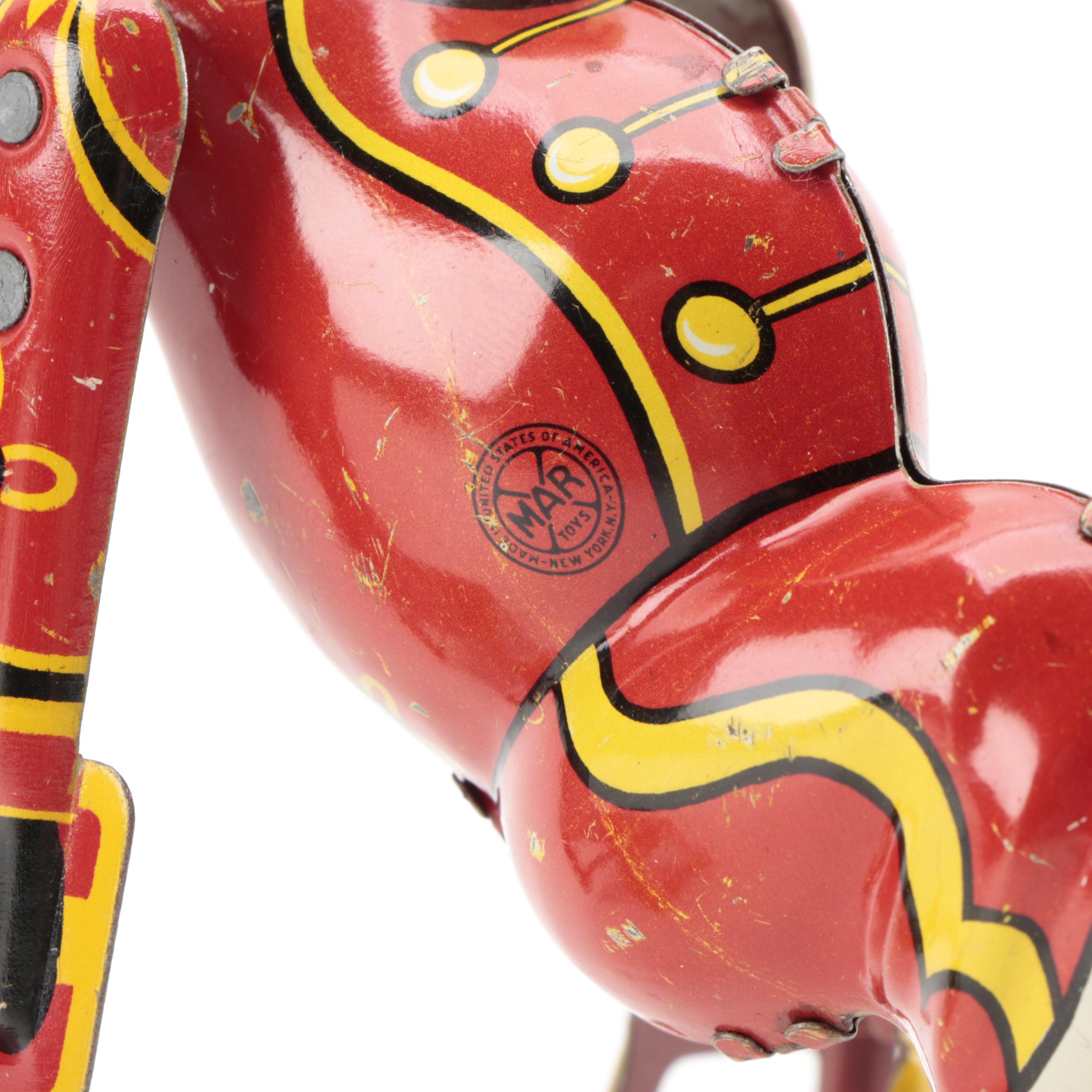 Marx "Tumbling Monkey" Wind-Up Tin Litho Mechanical Toy, Mid-20th Century