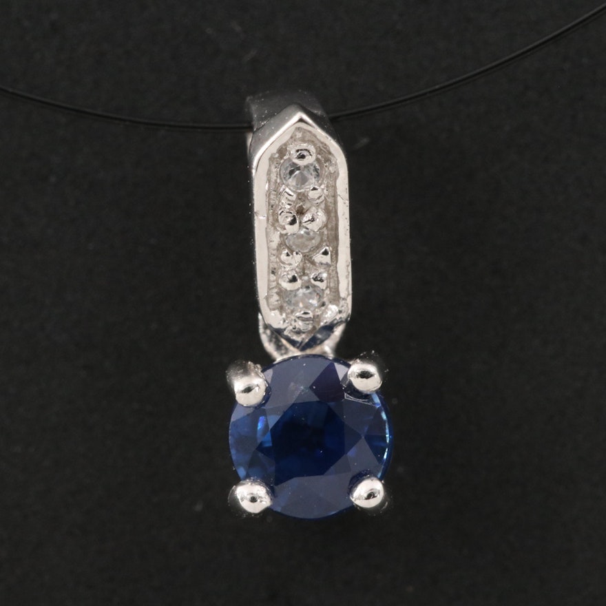 Sterling Sapphire and Zircon Circular Pendant