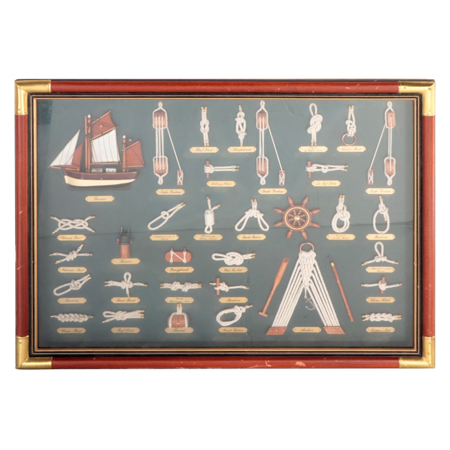 Sailors' Knots and Wooden Model Ship Parts Framed Shadow Box