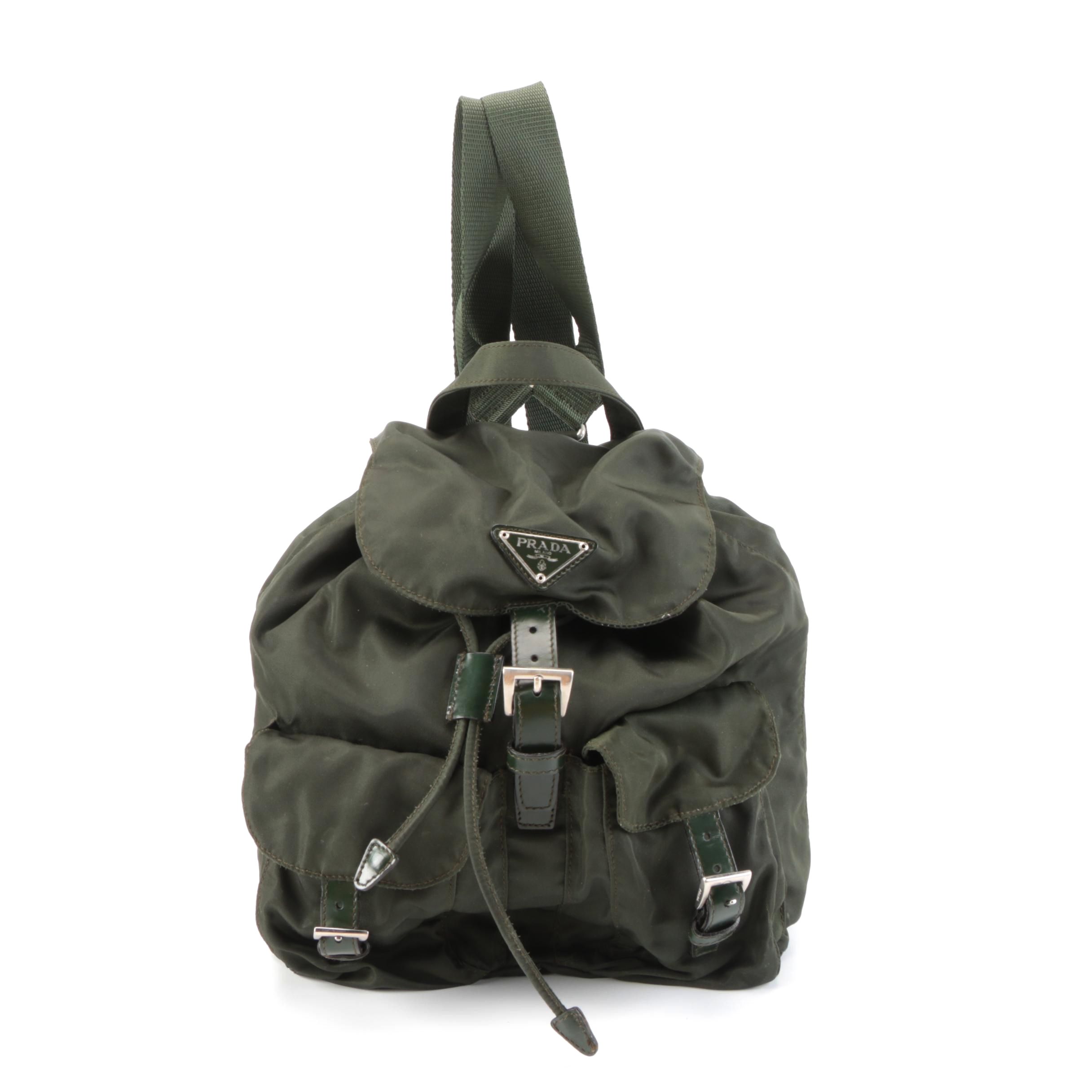 Prada Small Backpack in Green Tessuto Nylon and Smooth Leather