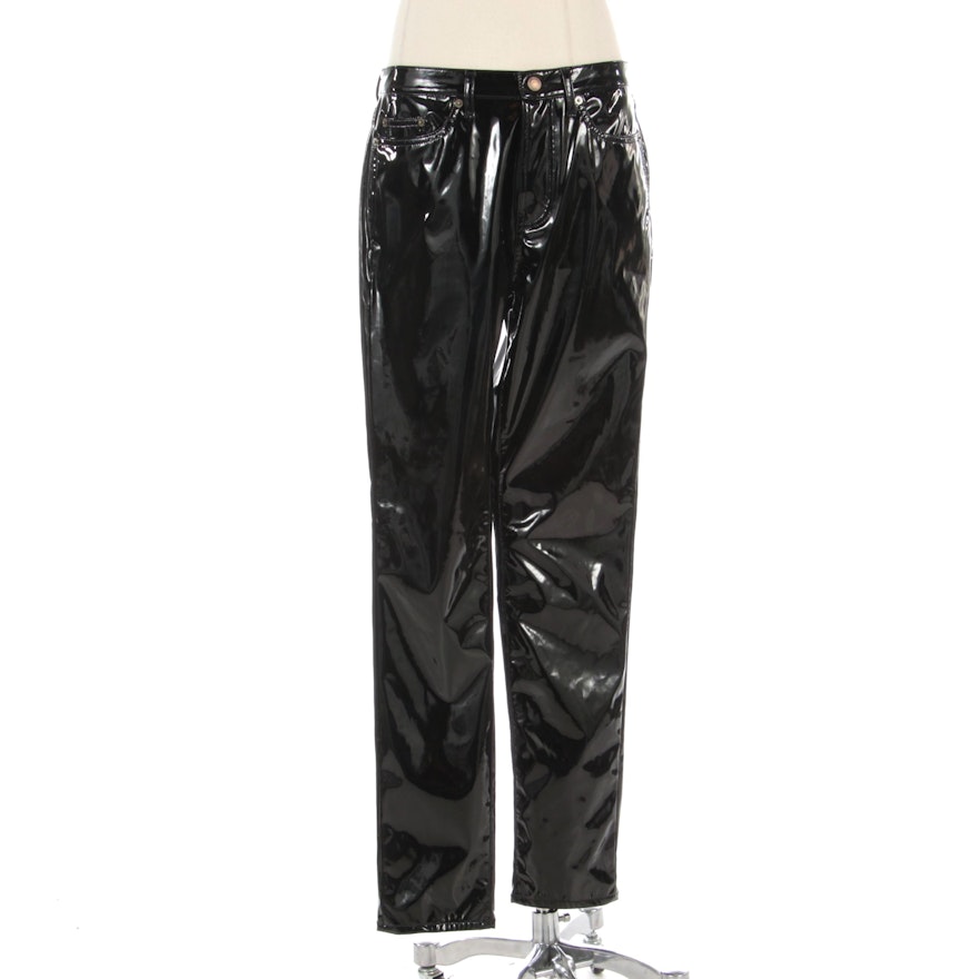 Saint Laurent Black Trousers in Faux Patent Leather