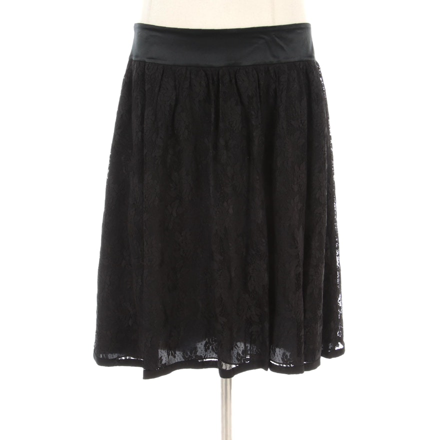 DKNY Donna Karan New York Black Satin and Lace Skirt