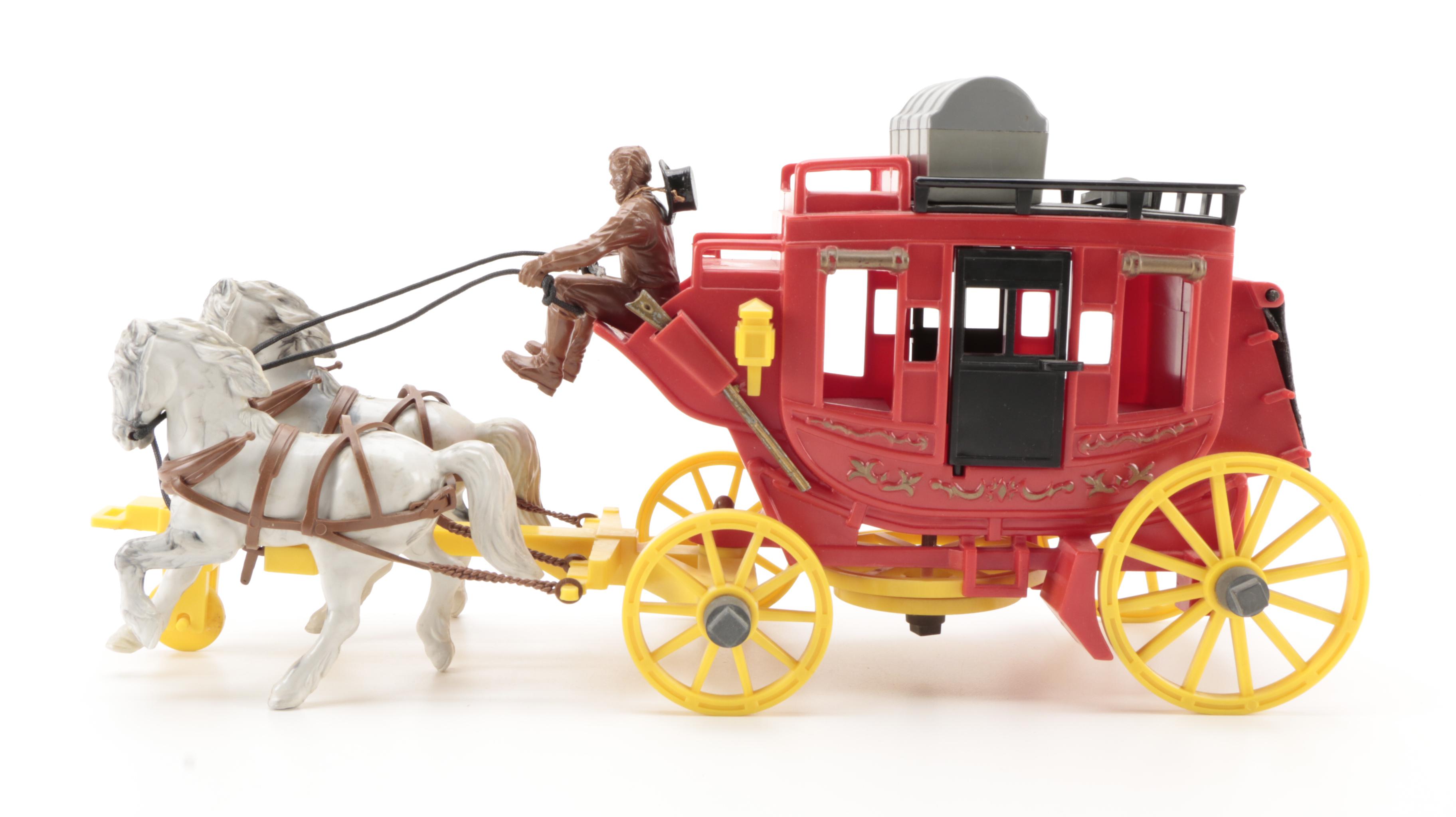 Tim Mee Toy "Wild West Playset" with Other Toy Stage Coach, Mid to Late 20th C.