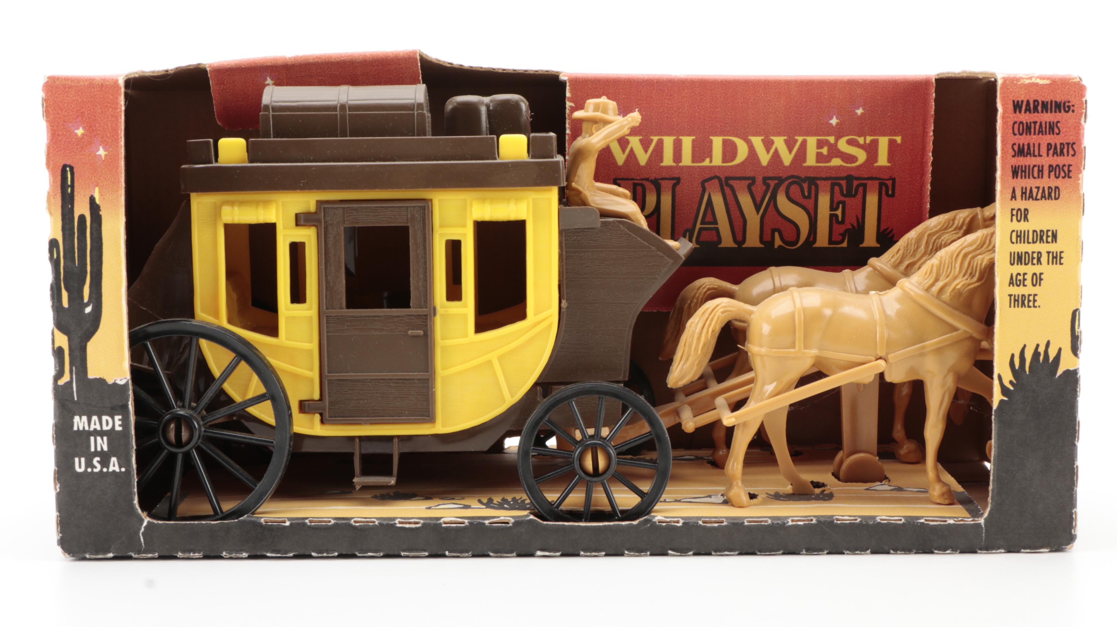 Tim Mee Toy "Wild West Playset" with Other Toy Stage Coach, Mid to Late 20th C.