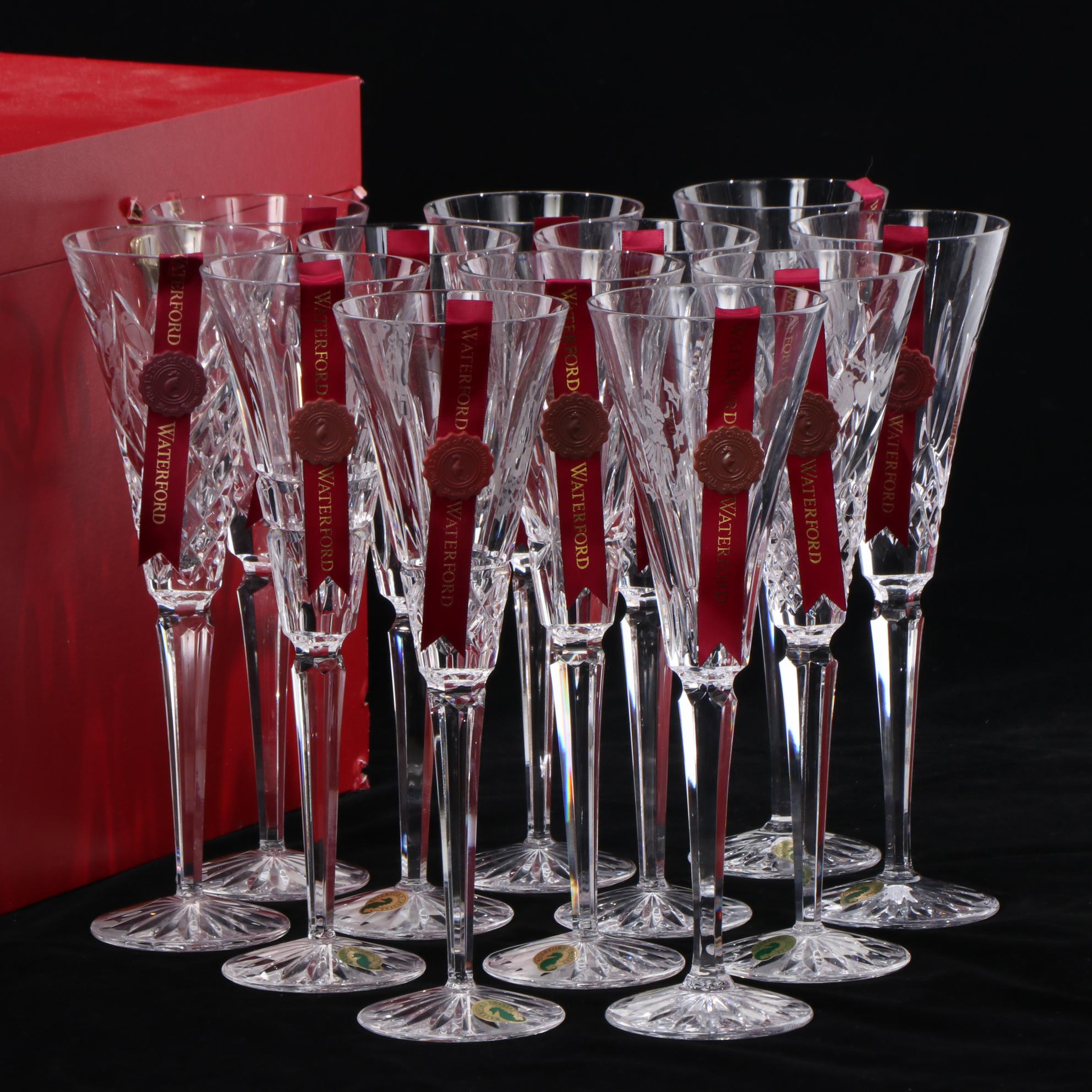 Waterford Limited Edition "Twelve Days of Christmas" Crystal Flutes in Trunk