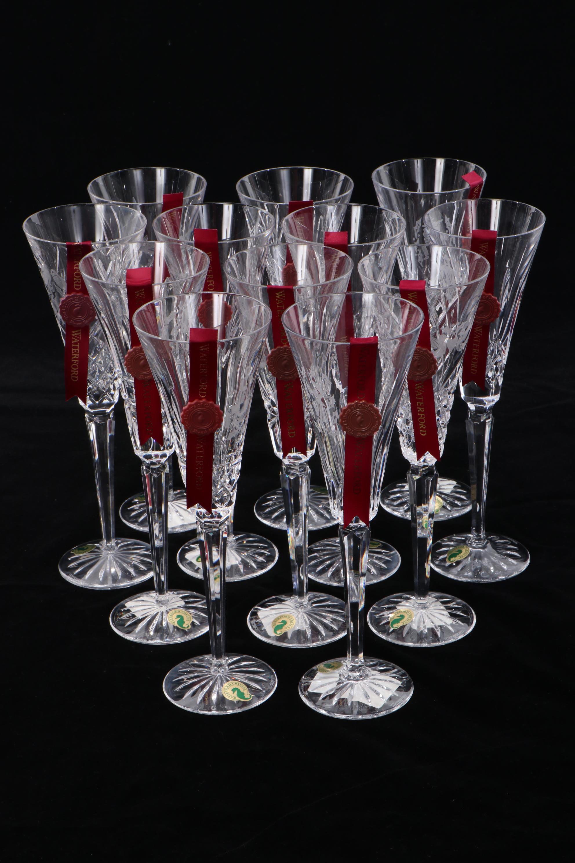 Waterford Limited Edition "Twelve Days of Christmas" Crystal Flutes in Trunk