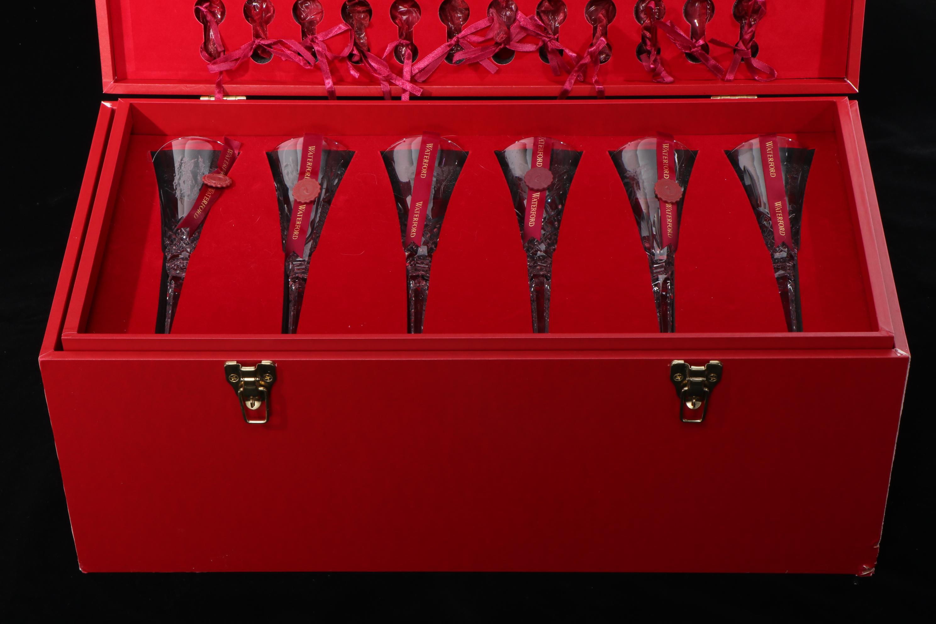 Waterford Limited Edition "Twelve Days of Christmas" Crystal Flutes in Trunk
