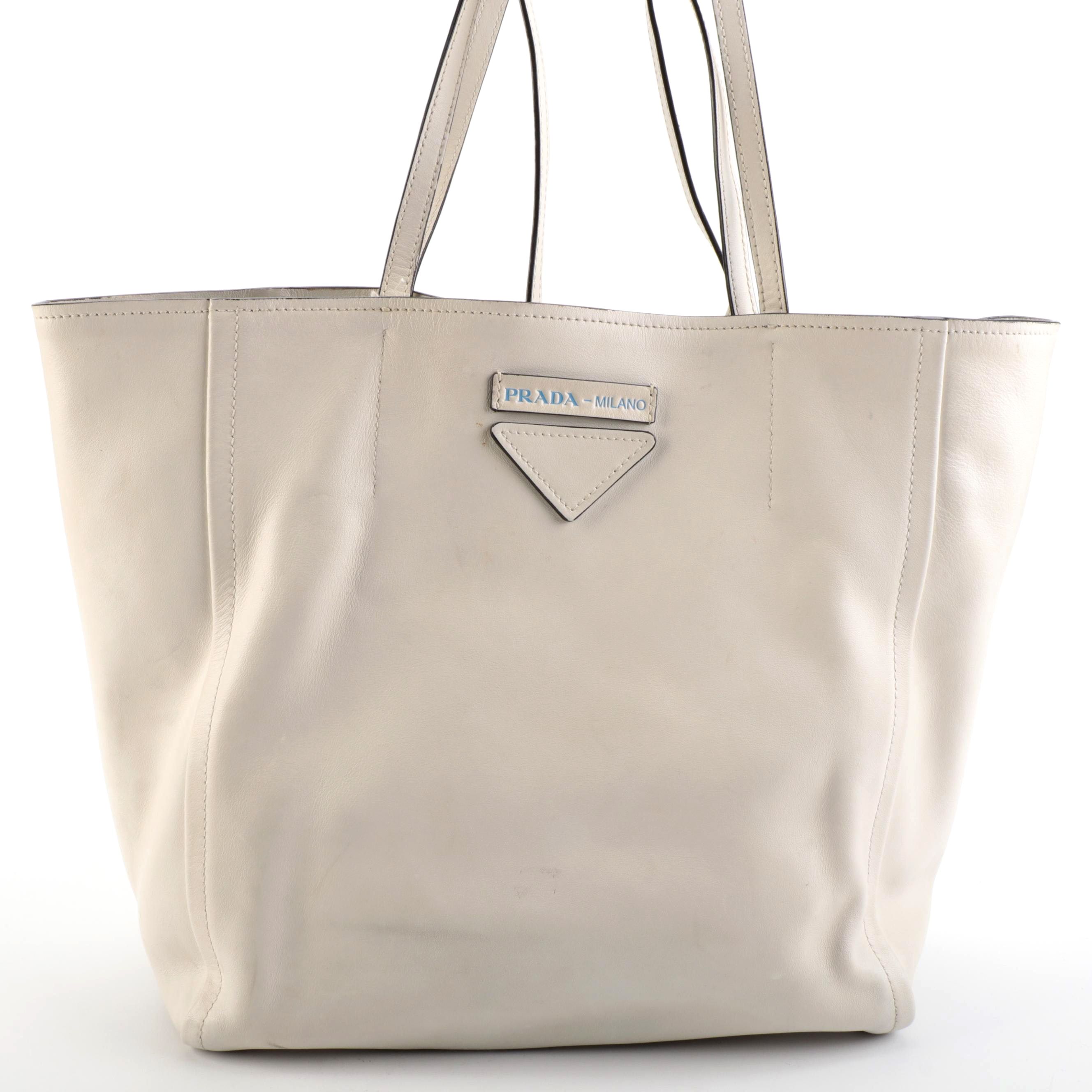 Prada Shoulder Tote Bag Adjustable Straps in White Leather with Detachable Pouch