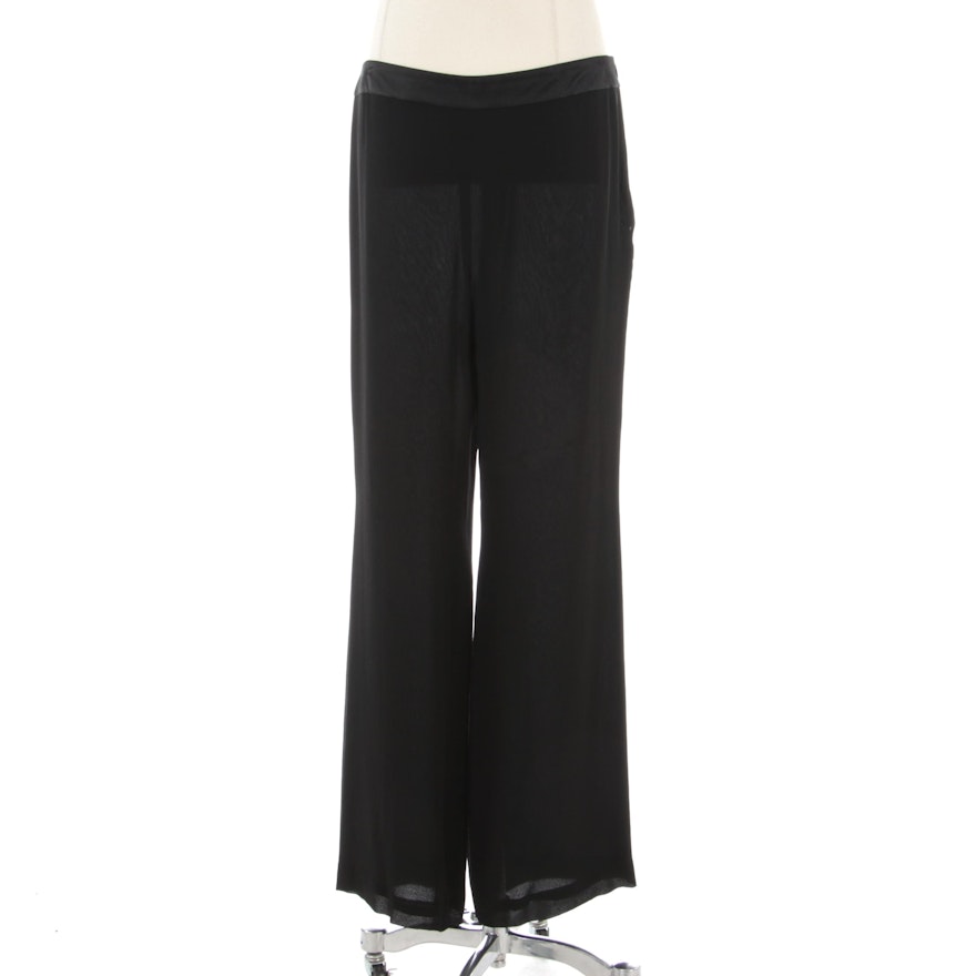 Akris Evening Pants in Black Silk Chiffon with Satin Waistband