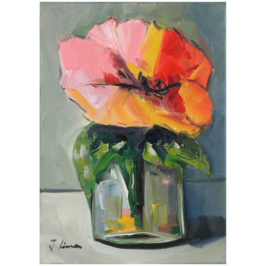 José M. Lima Floral Still Life Oil Painting, 21st Century