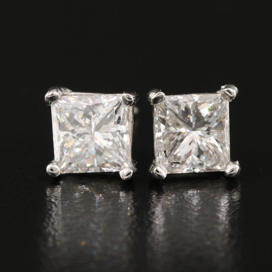 Platinum 2.13 CTW Diamond Stud Earrings with GIA Dossier and eReport