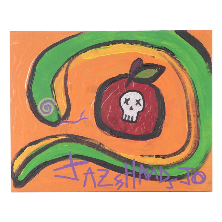 Jazz Hands Jo Folk Art Acrylic Painting "The Apple + The Snake"