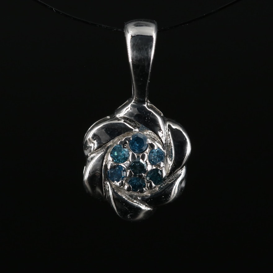 Sterling and Diamond Flower Pendant
