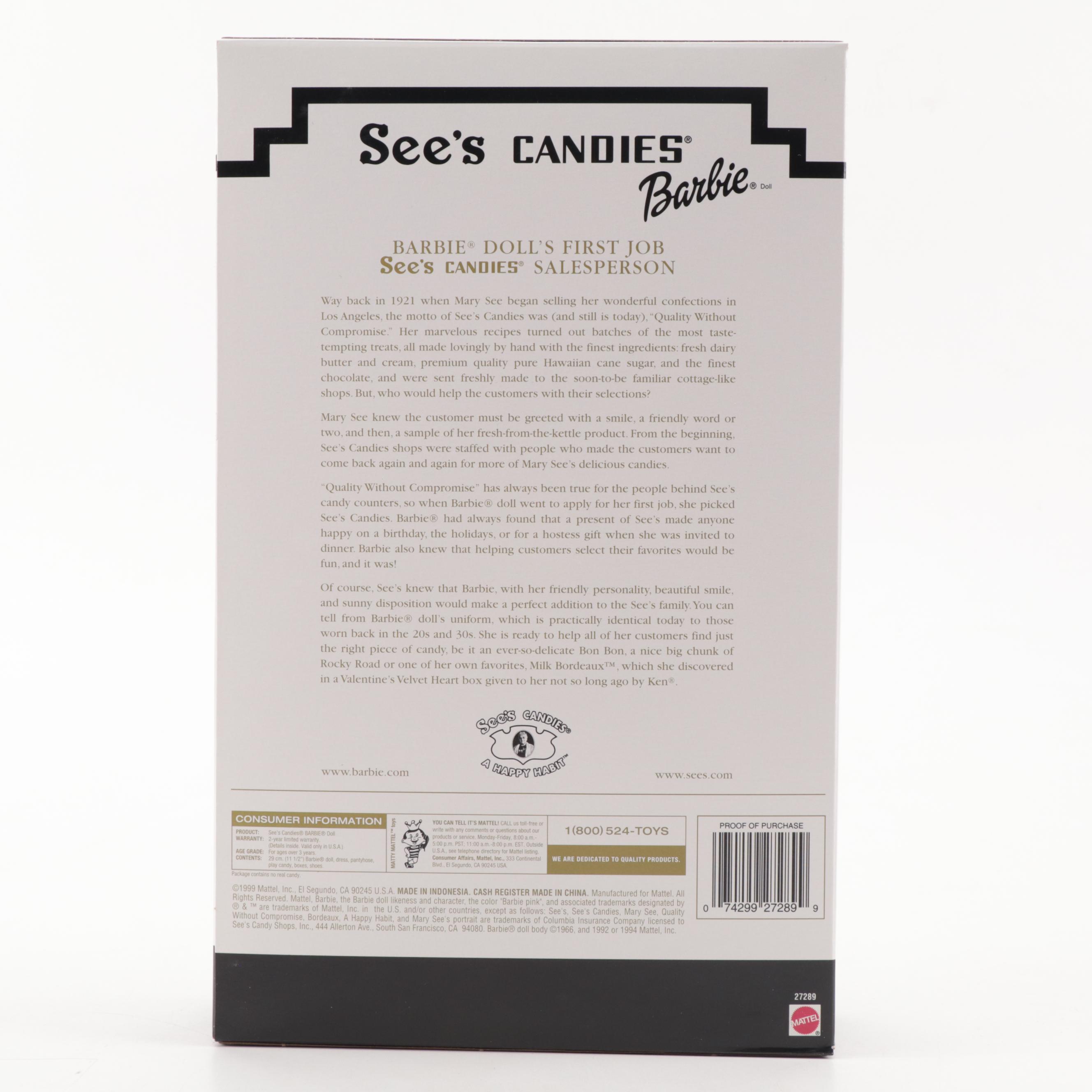 Mattel Barbie Doll's First Job See's Candies Salesperson, 1999