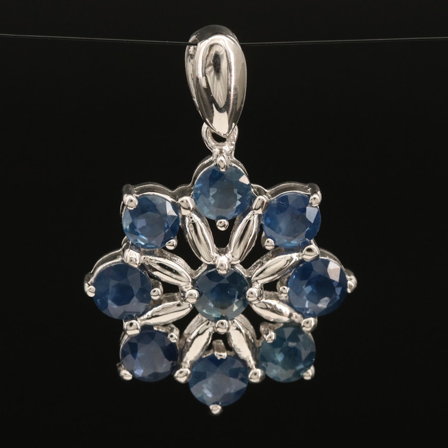 Sterling Sapphire Floral Pendant