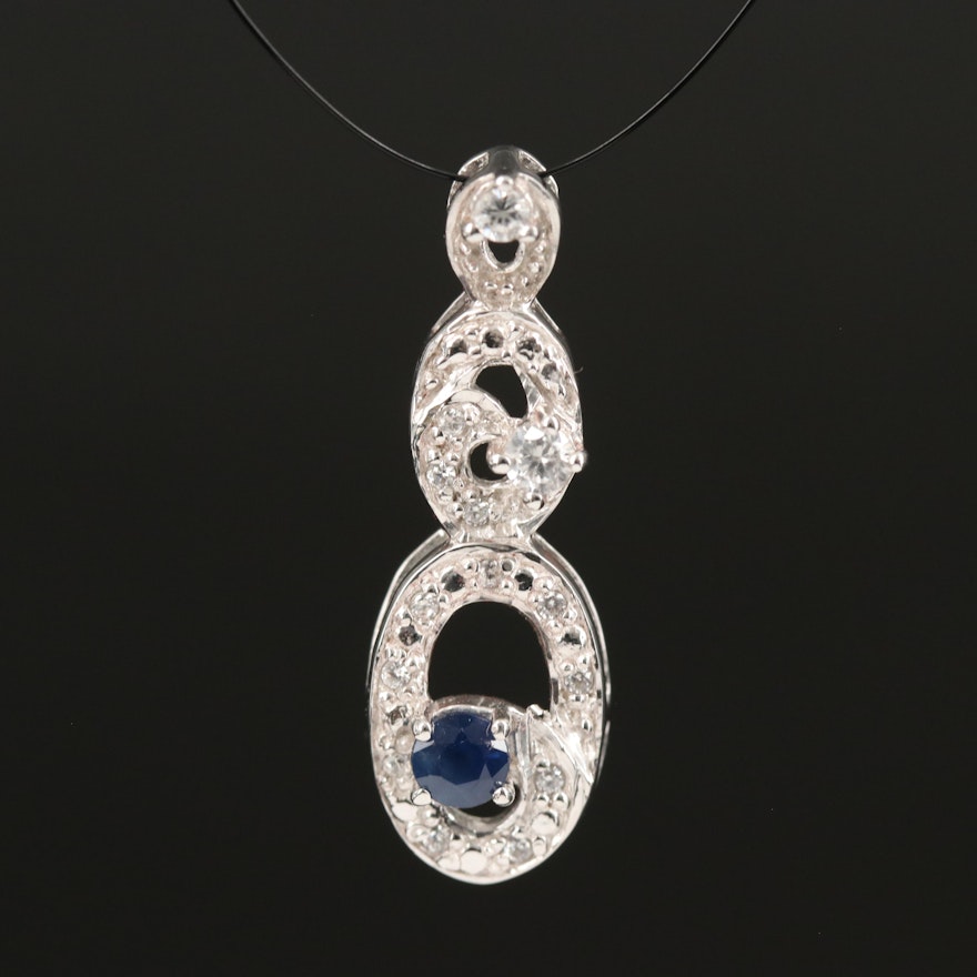 Sterling Silver Sapphire and Zircon Pendant