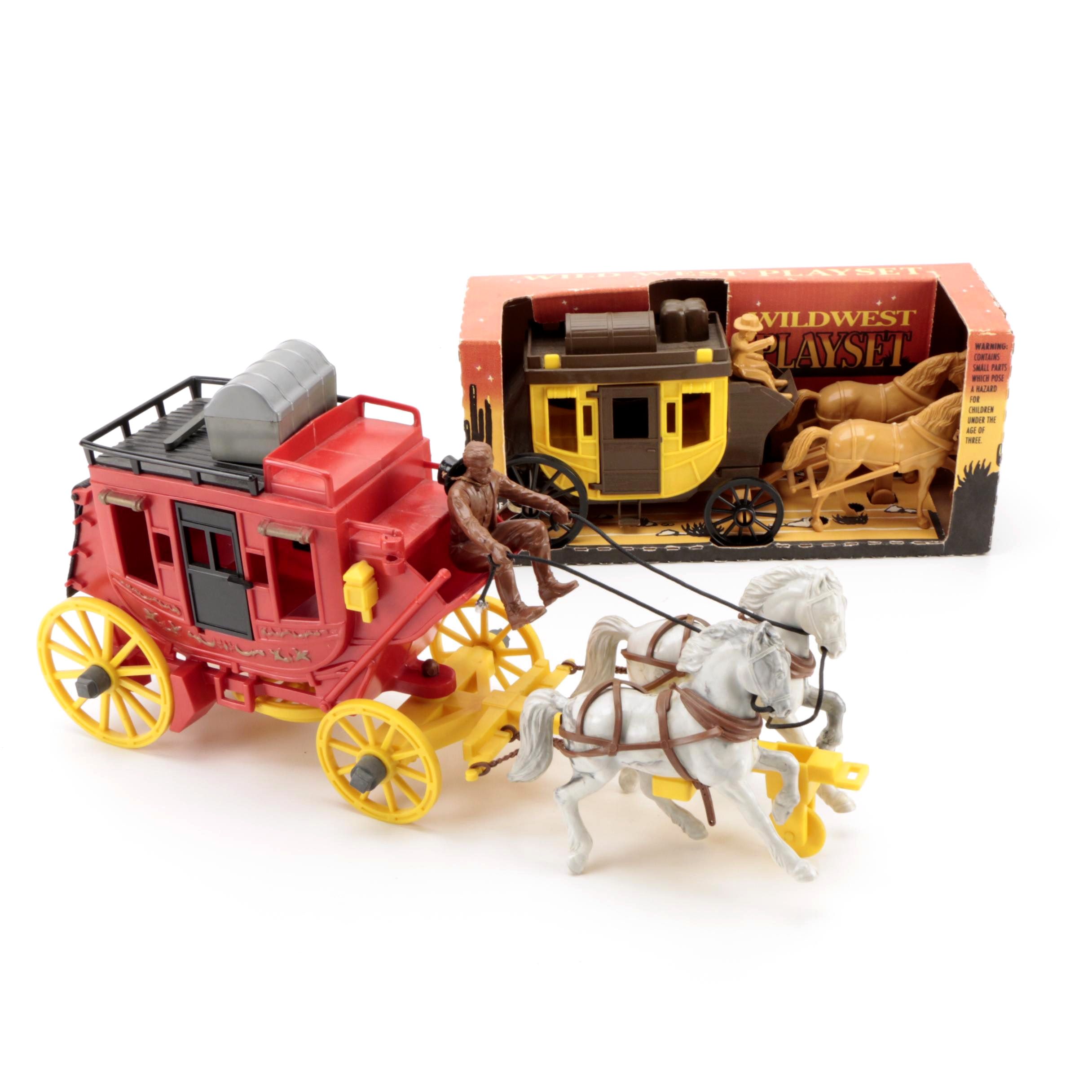 Tim Mee Toy "Wild West Playset" with Other Toy Stage Coach, Mid to Late 20th C.