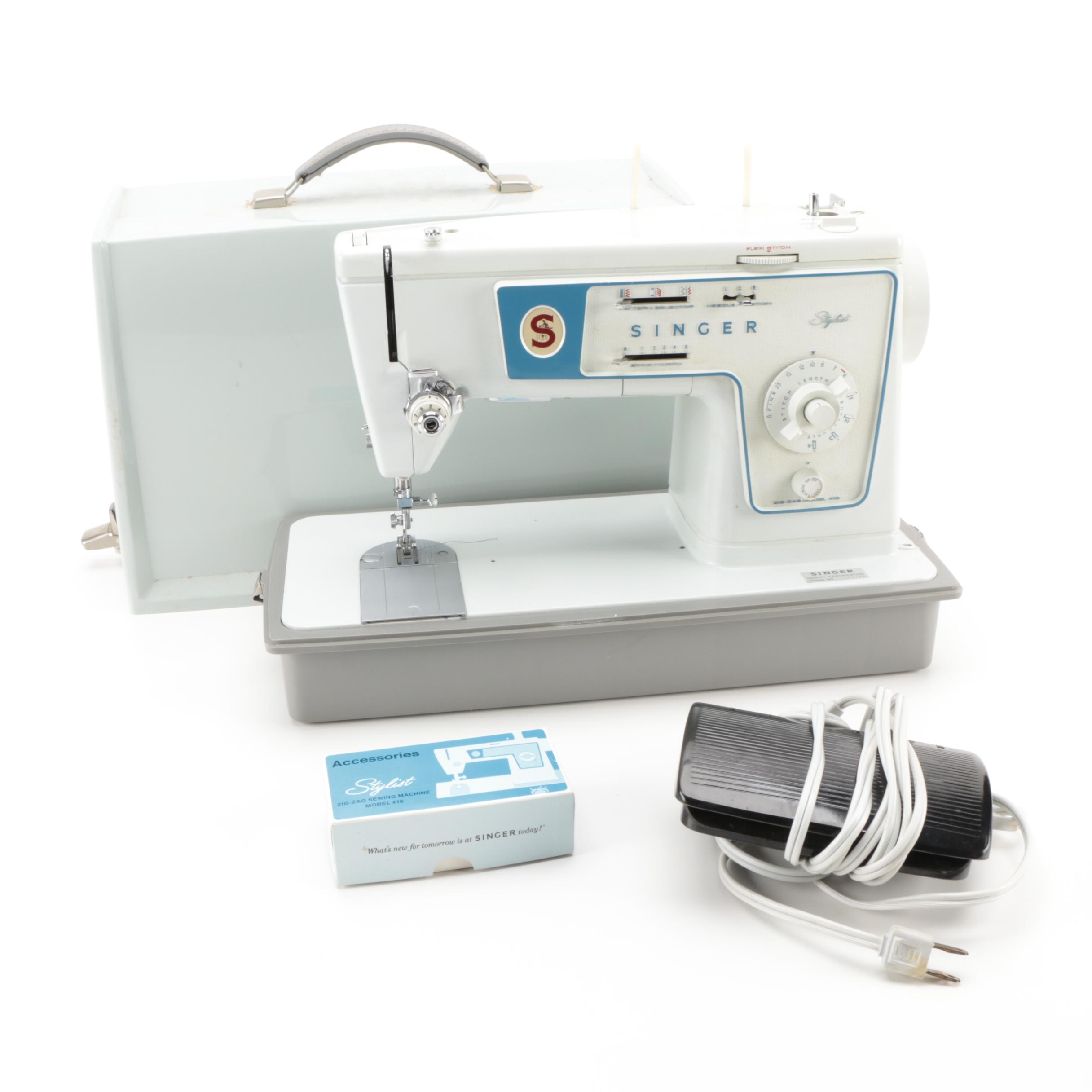 Singer Stylist Zig-Zag Model 416 Electric Sewing Machine with Case, 1970s