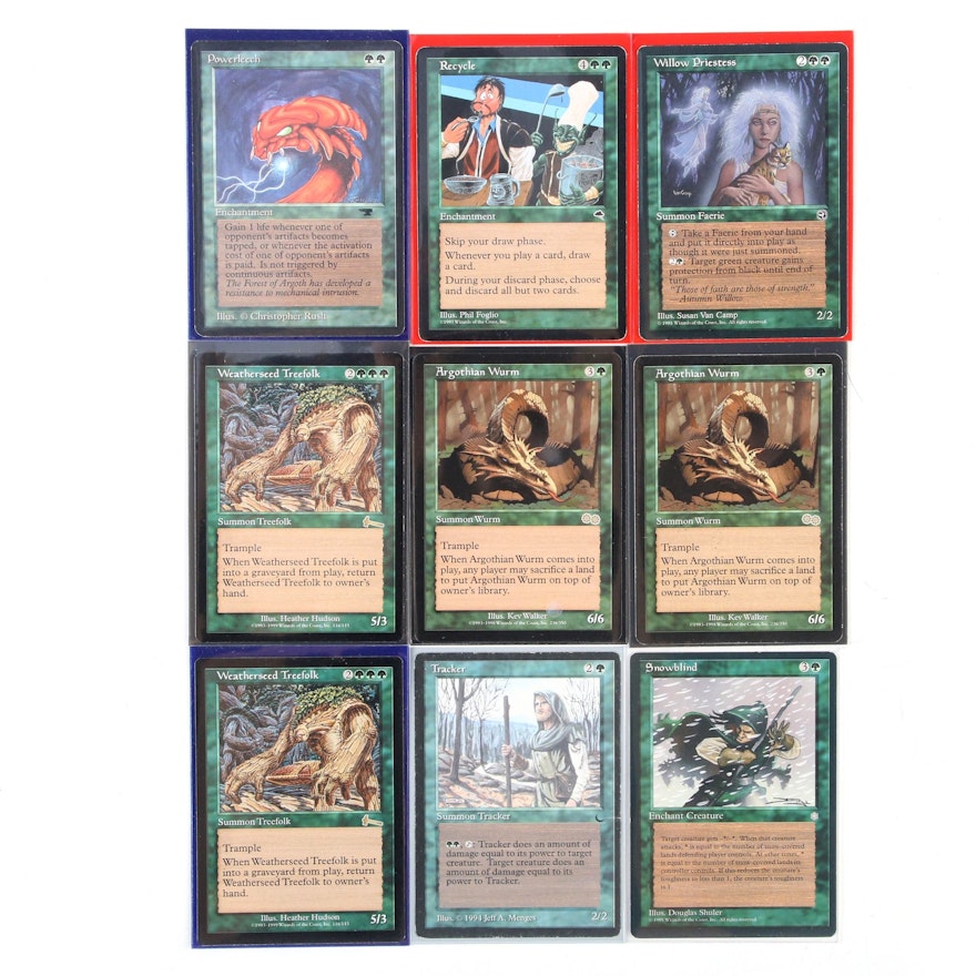 "Magic: The Gathering" Green Reserved List Cards Including "Powerleech," 1990s