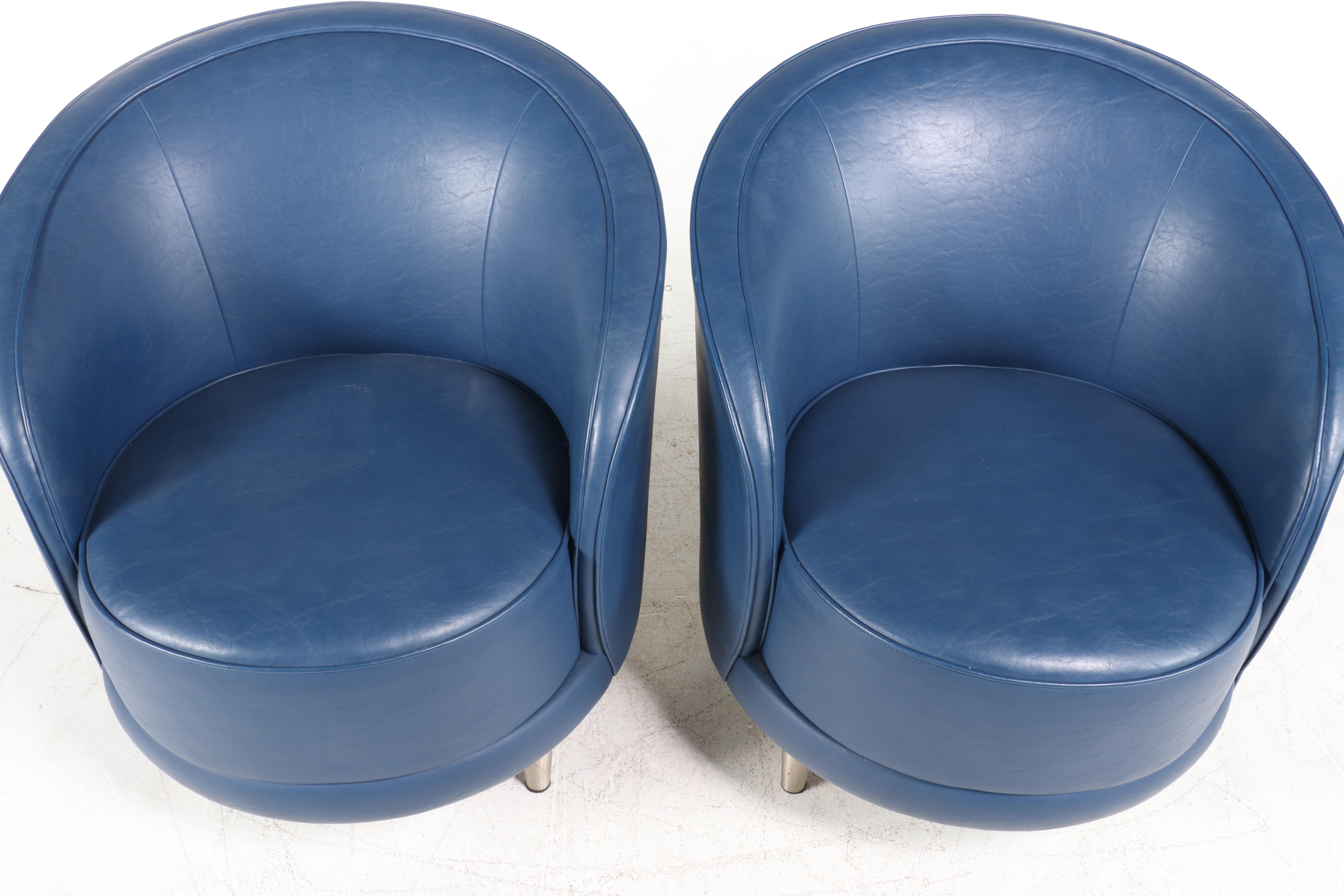 Pair of Martin/Brattrud Inc. Modernist Style Blue Faux-Leather Tub Chairs