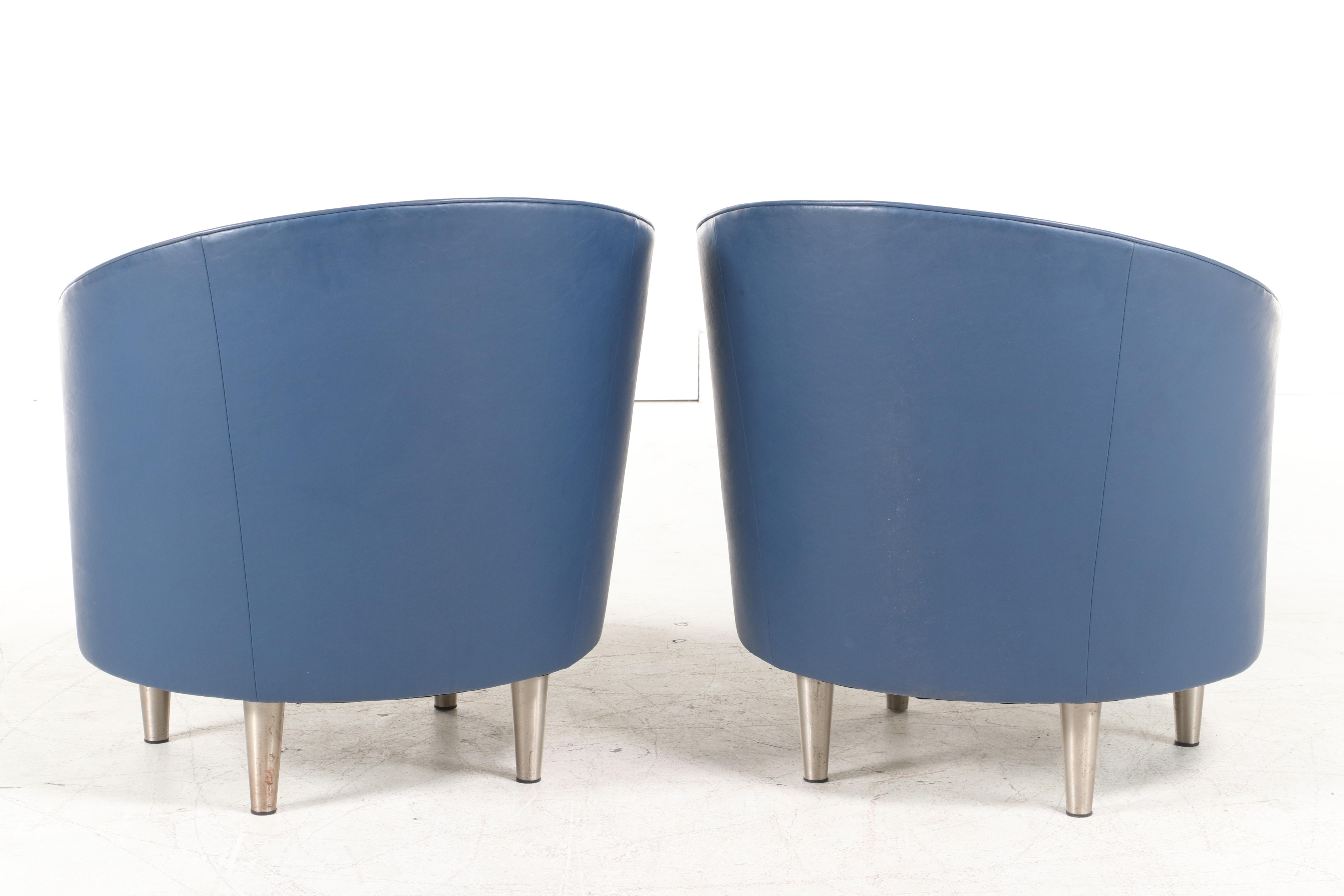 Pair of Martin/Brattrud Inc. Modernist Style Blue Faux-Leather Tub Chairs