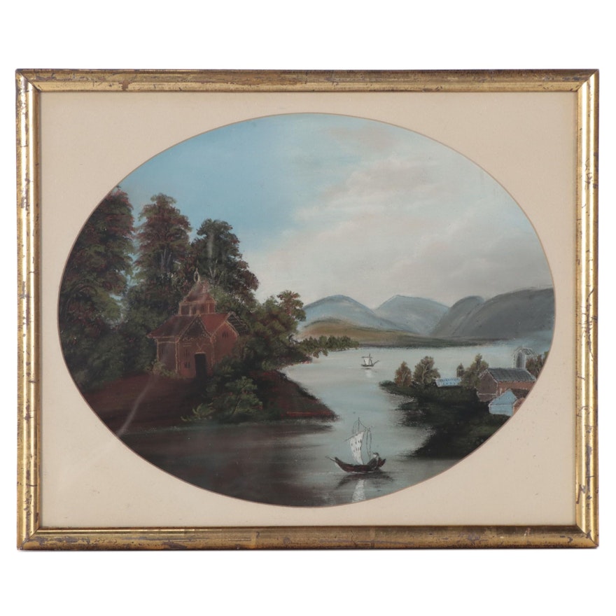 Lake Landscape Oil Painting, 20th Century