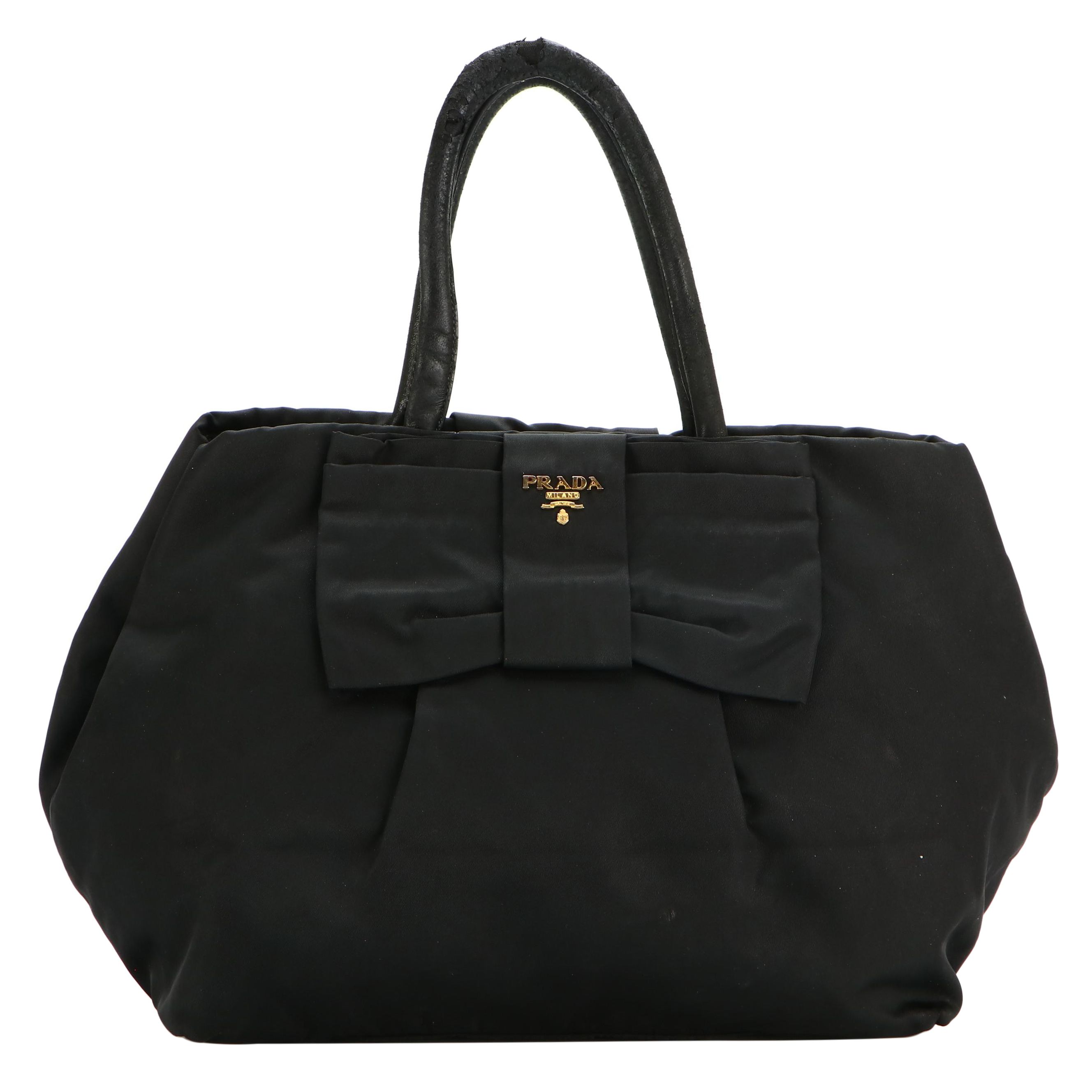 Prada Black Tessuto Nylon Bow Tote Bag