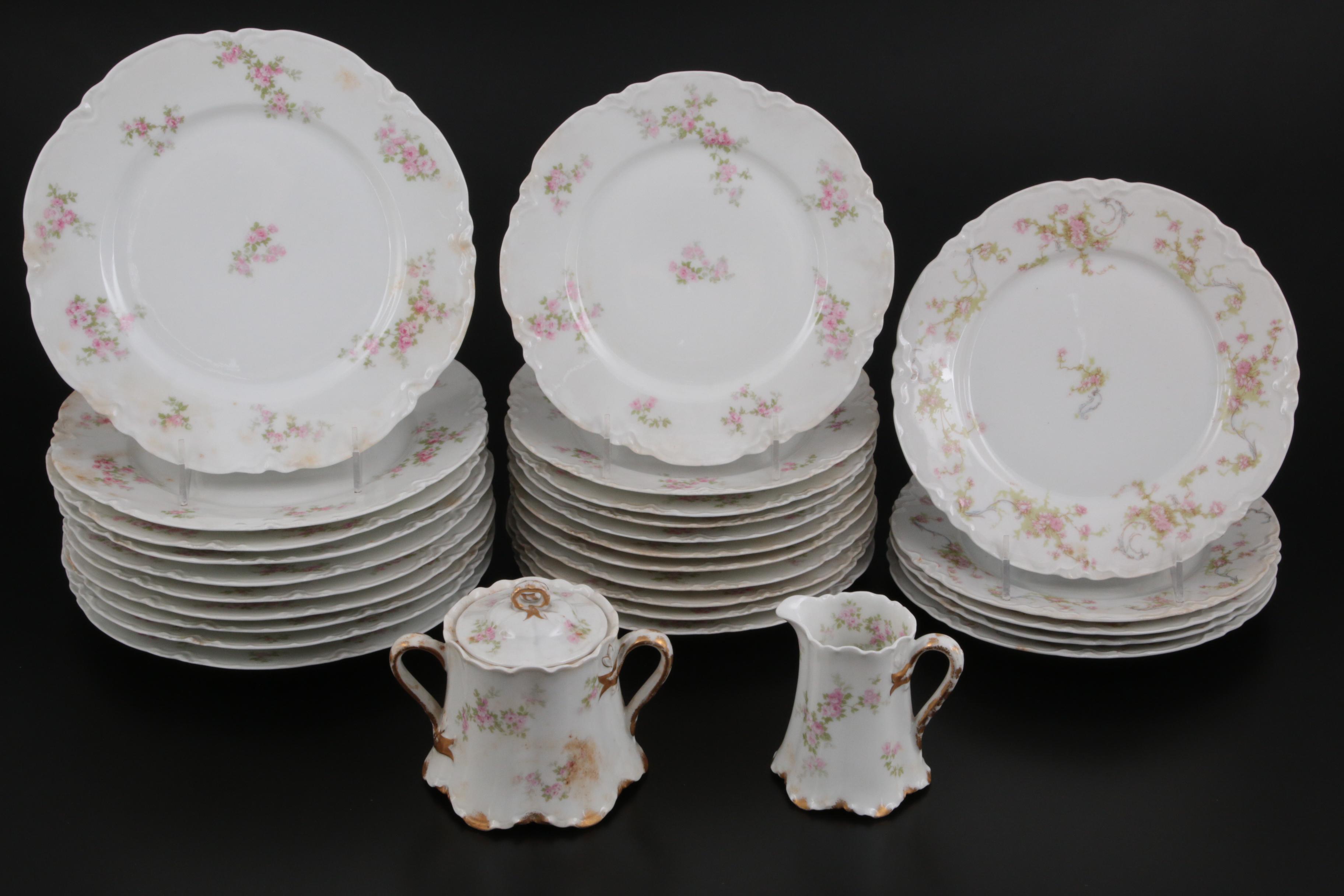 Haviland Limoges and Hutschenreuther Pink Floral Porcelain Dinnerware