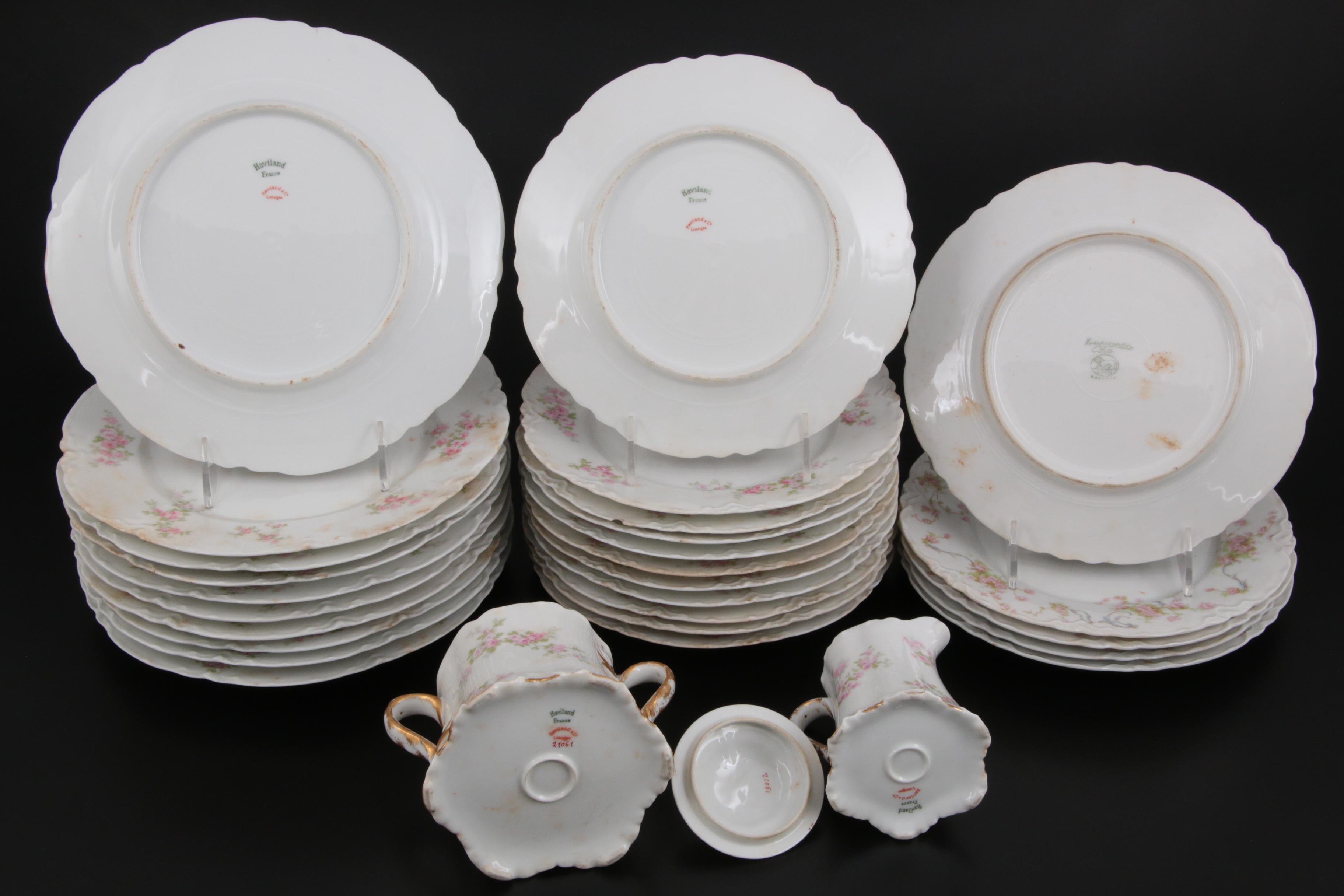 Haviland Limoges and Hutschenreuther Pink Floral Porcelain Dinnerware