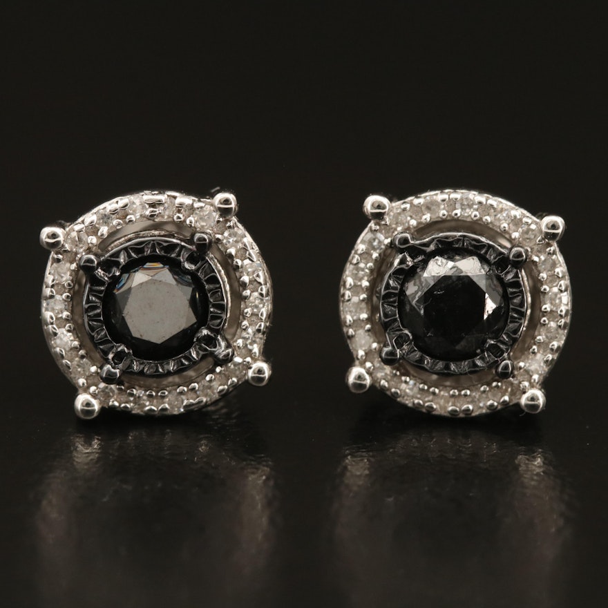 Sterling 0.89 CTW Diamond Halo Stud Earrings