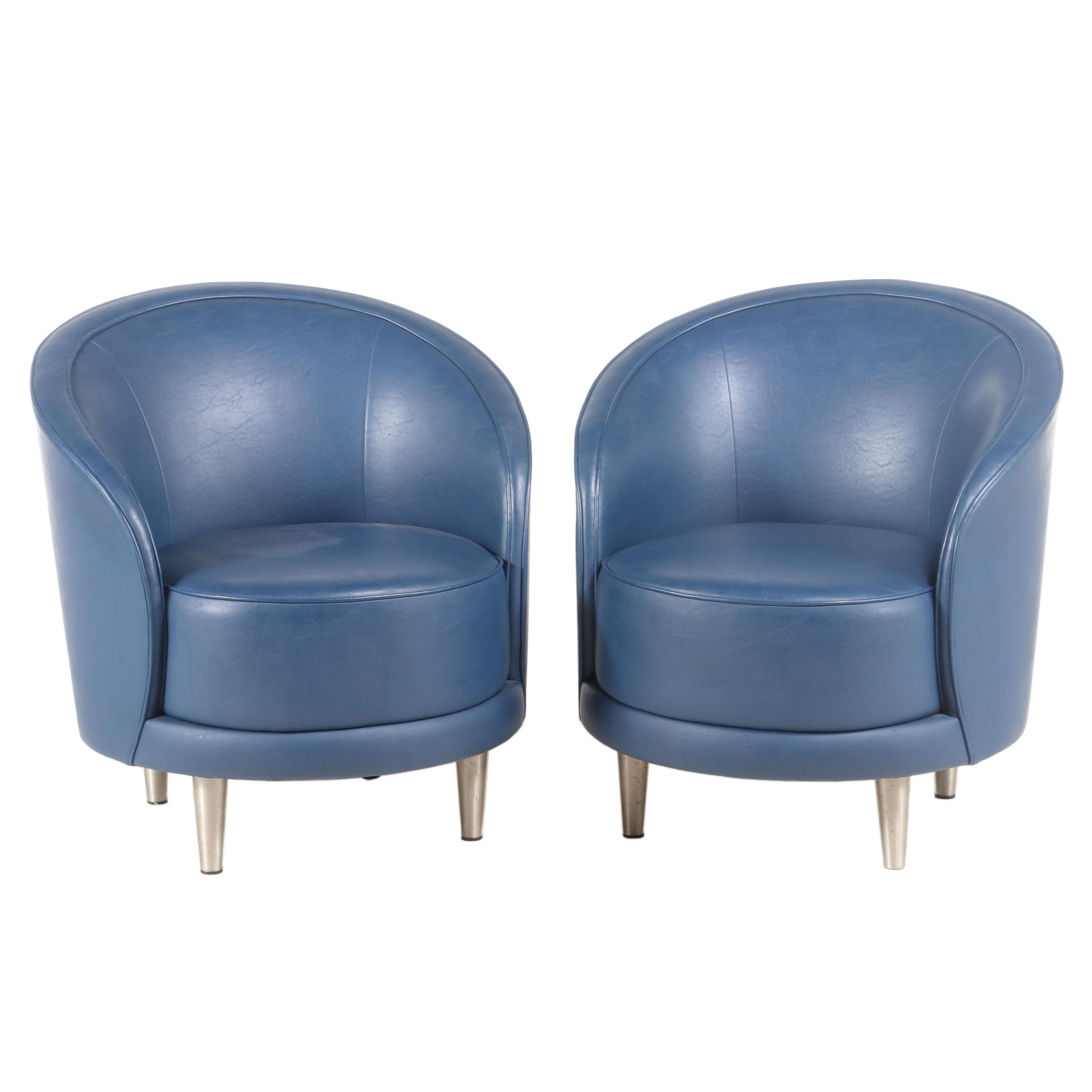 Pair of Martin/Brattrud Inc. Modernist Style Blue Faux-Leather Tub Chairs