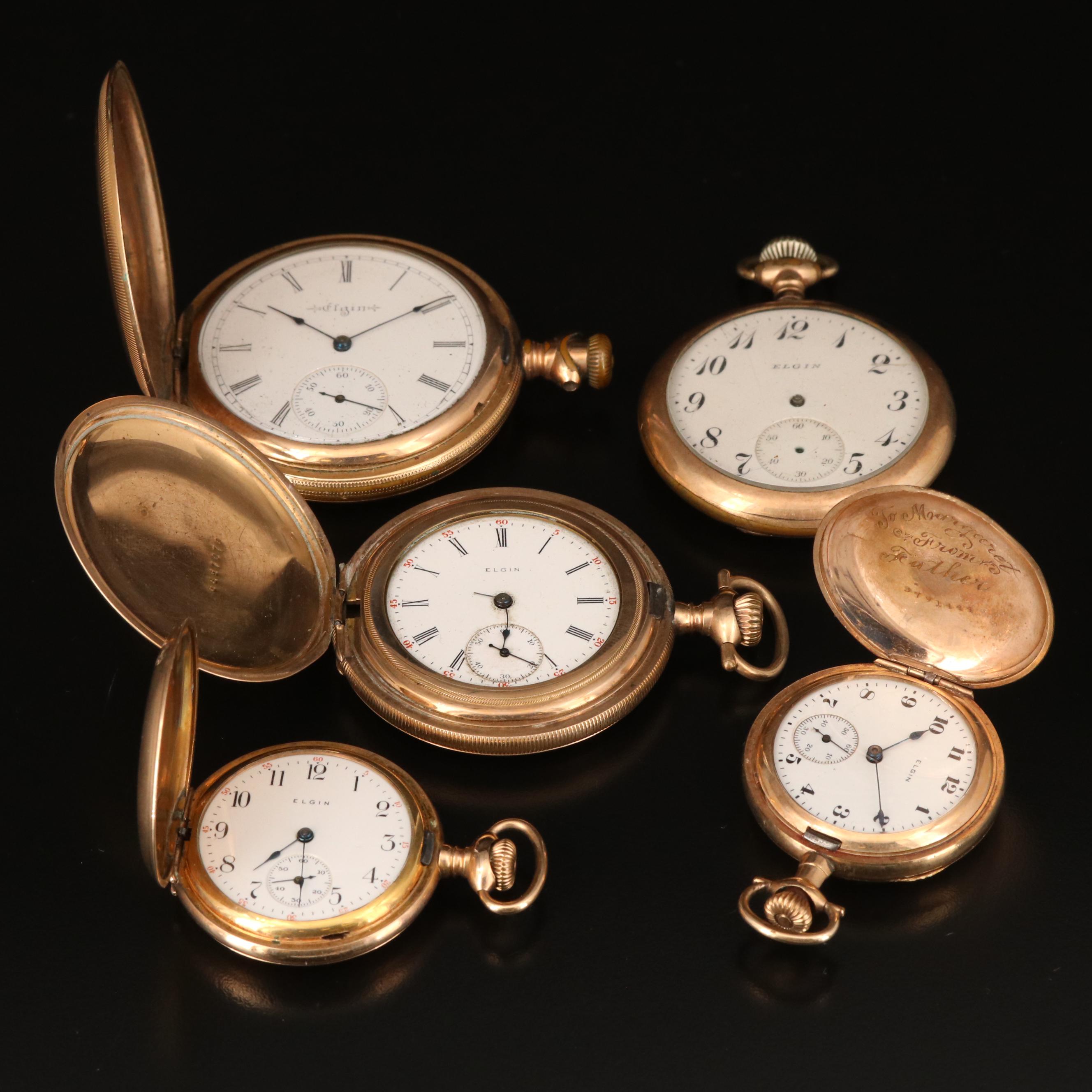 Five Elgin Gold Filled Pocket Watches