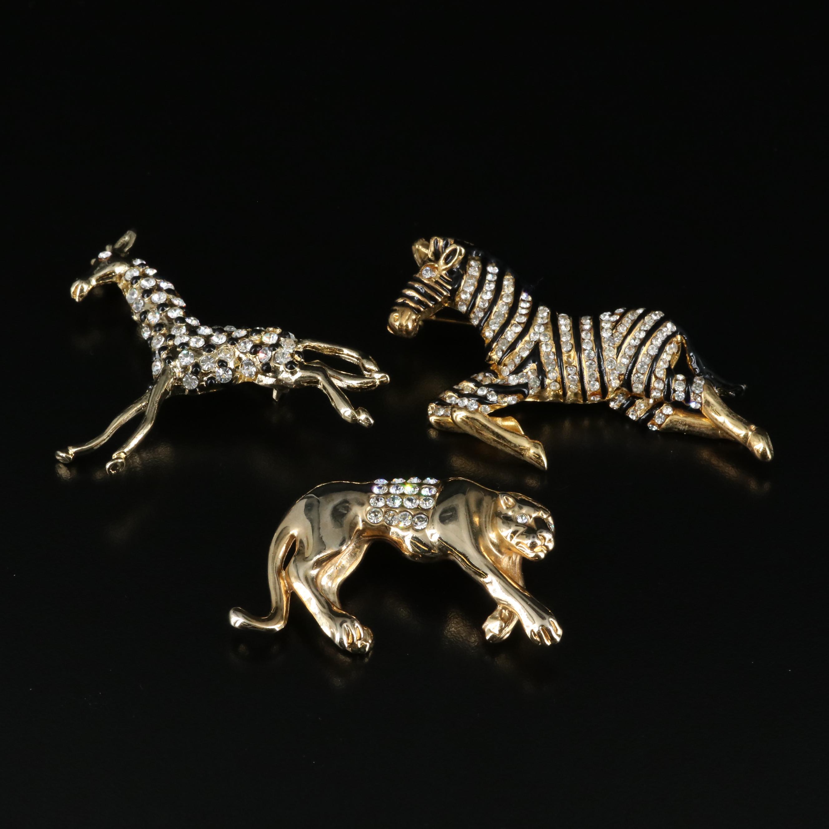 Vintage Animal Brooches Including Dragon, Zebra, Owl and Snail