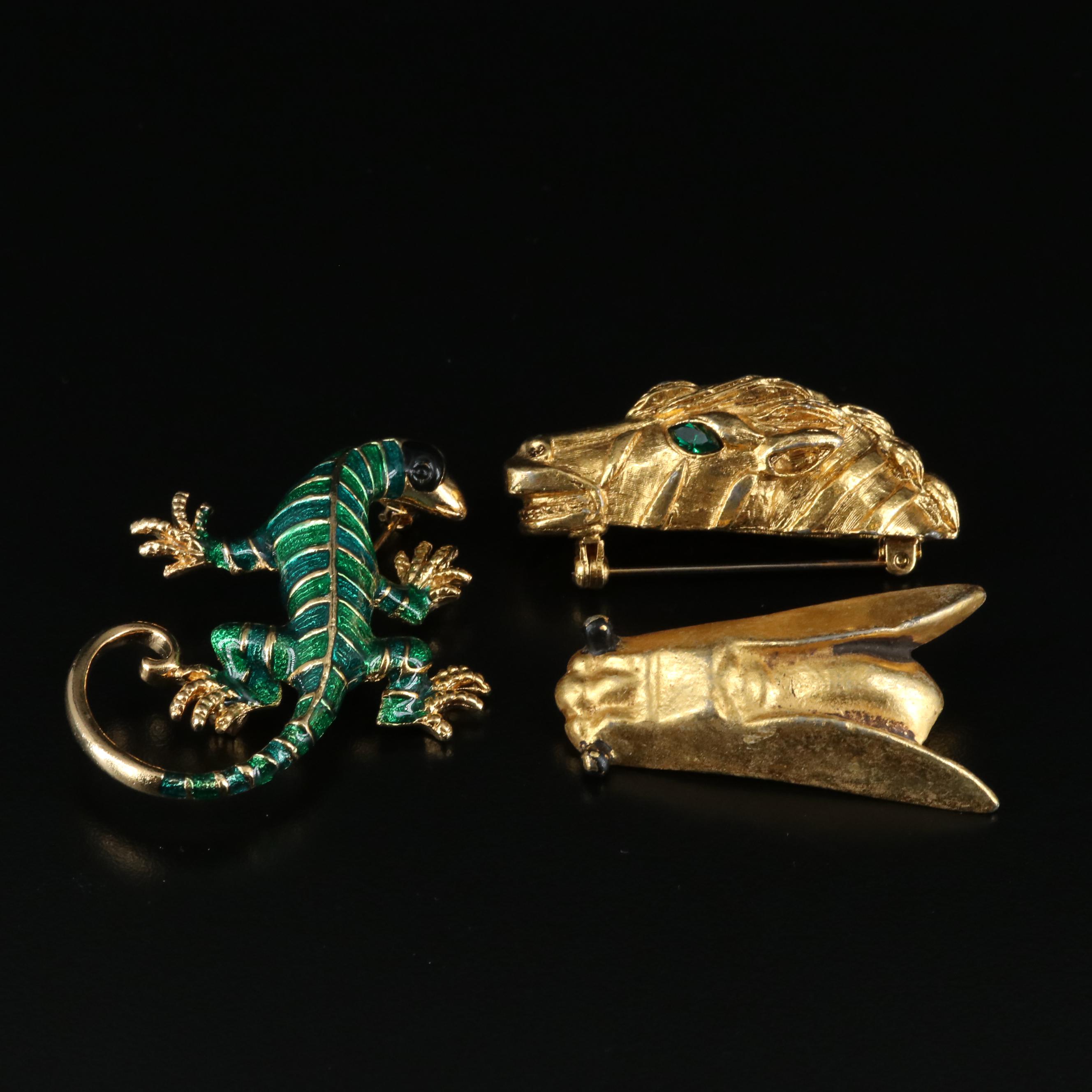 Vintage Animal Brooches Including Dragon, Zebra, Owl and Snail