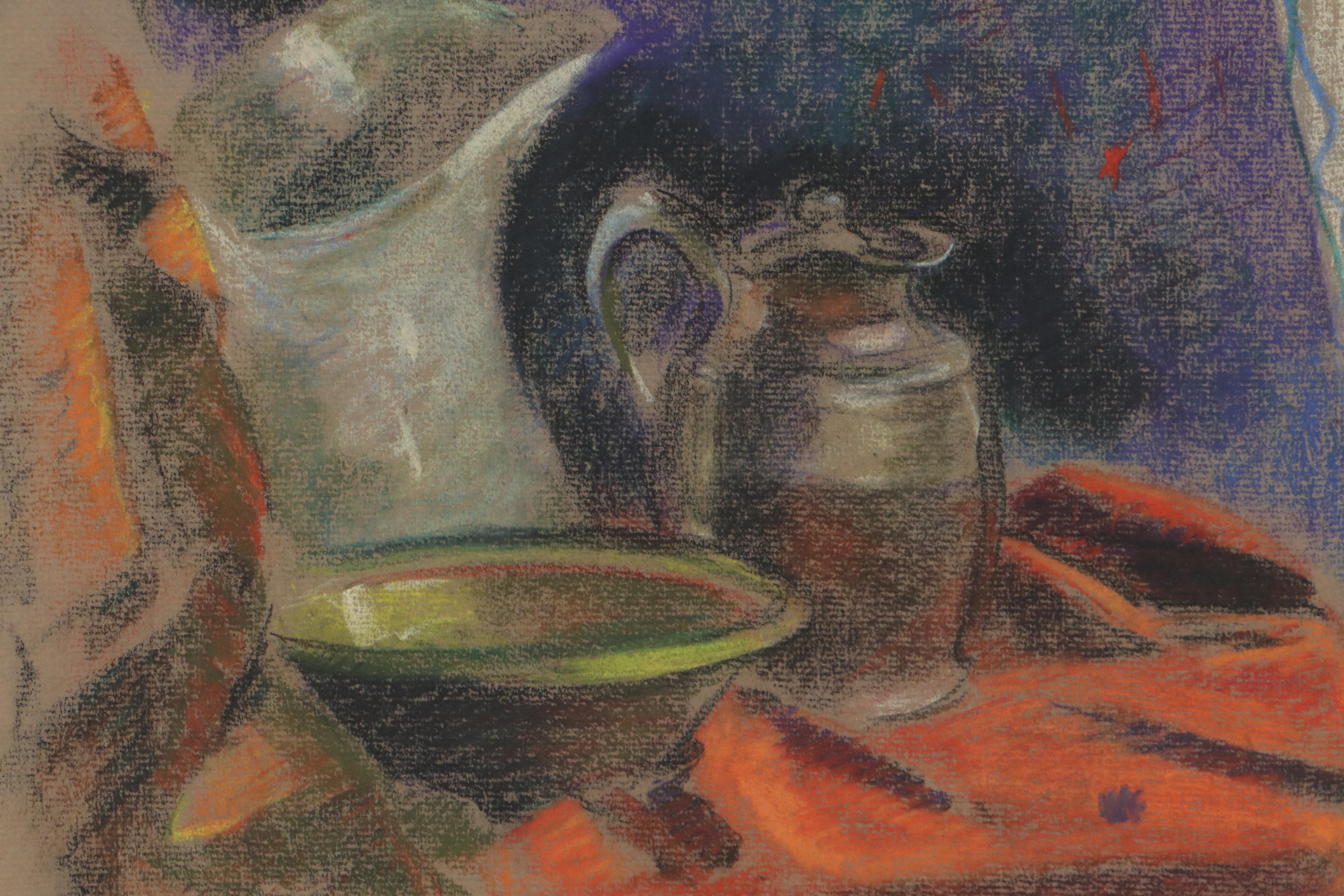 Robert Whitmore Still Life Pastel Drawing of Pitchers, Mid-Late 20th Century