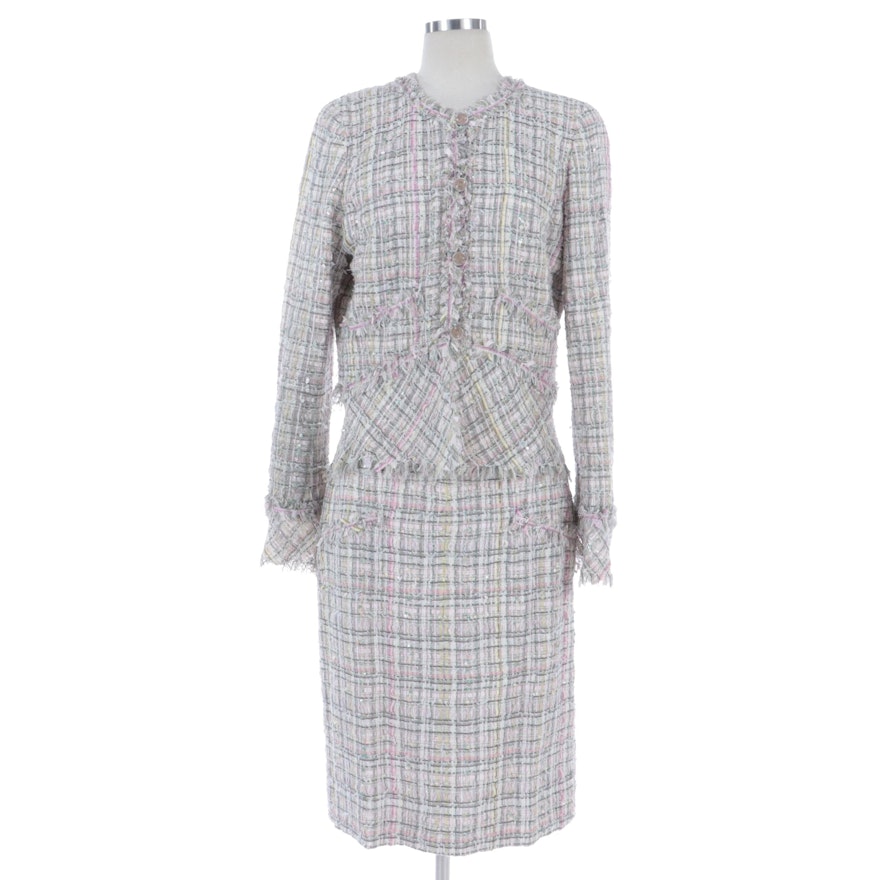 Chanel Tweed Skirt Suit with Clover Embellishments