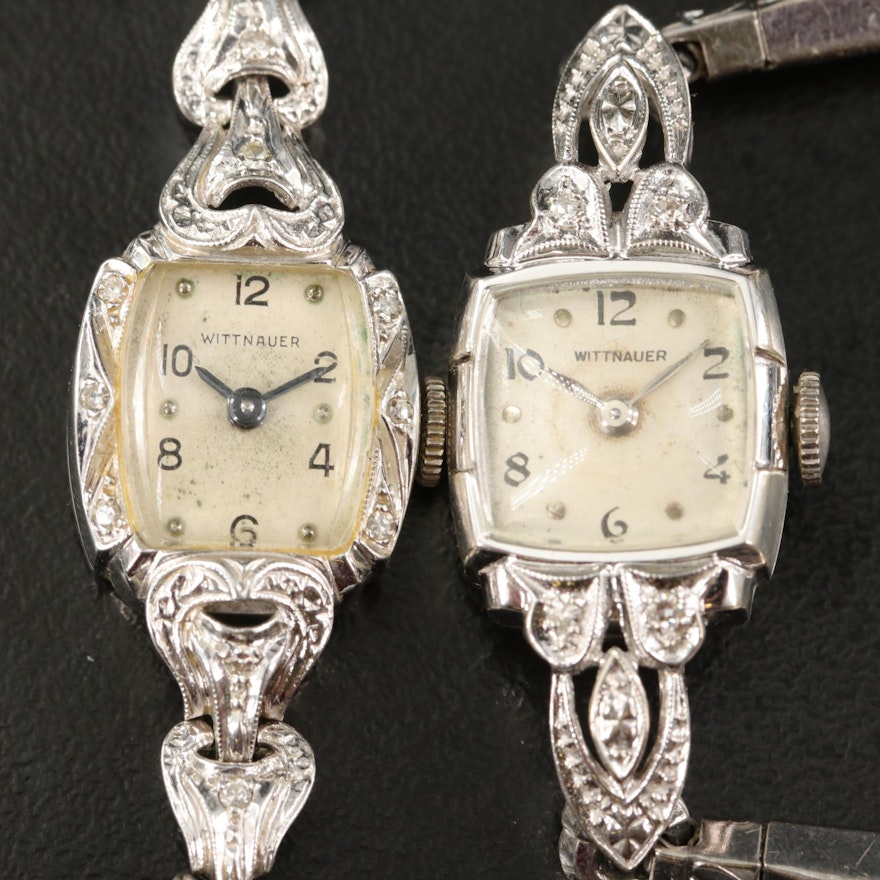 Pair of 14K Wittnauer Diamond Wristwatches