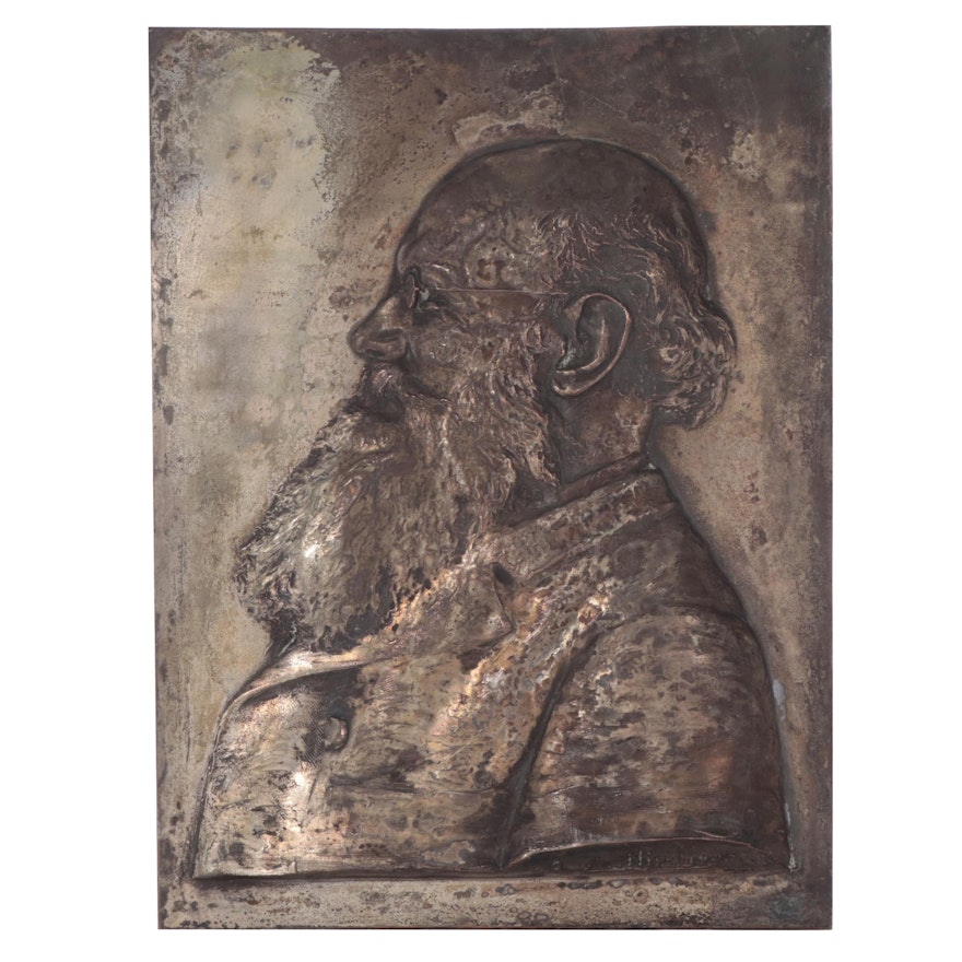 Alexander Zeitlin Bronze Plaque of Man in Profile, 1906